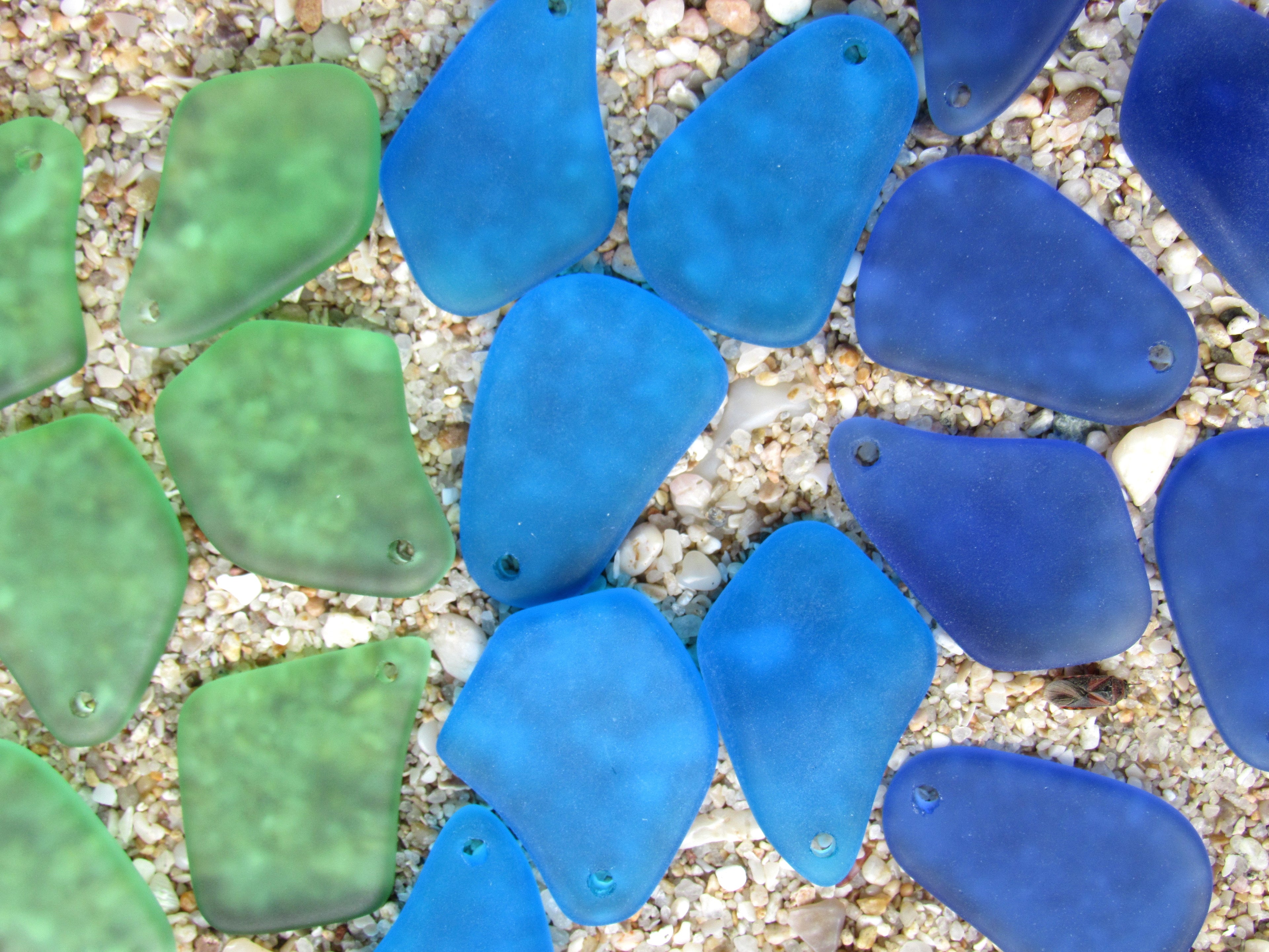 Cultured Sea Glass Pendants - 1" Freeform Assorted Blue Green Frosted