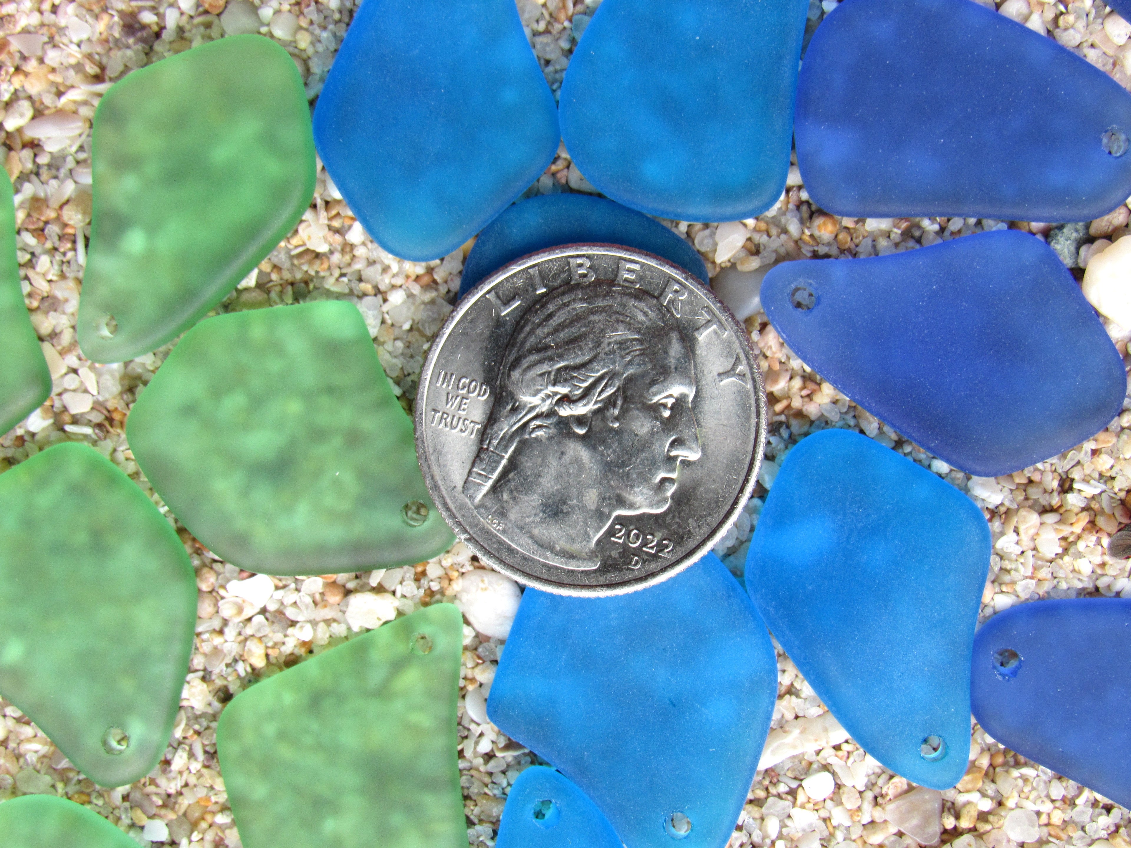 Cultured Sea Glass Pendants - 1" Freeform Assorted Blue Green Frosted