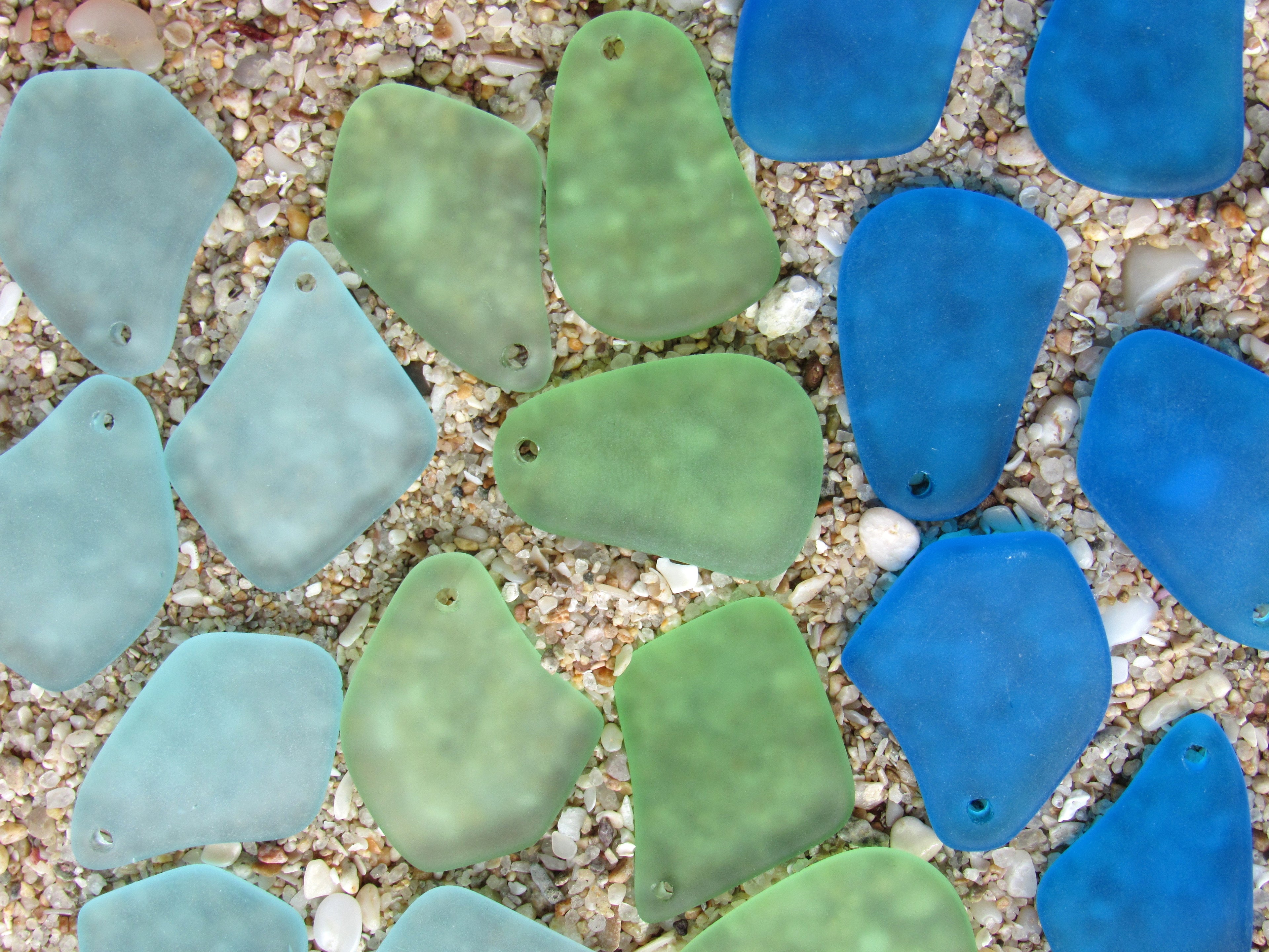 Cultured Sea Glass Pendants - 1" Freeform Assorted Seafoam Light Green Aqua Blue