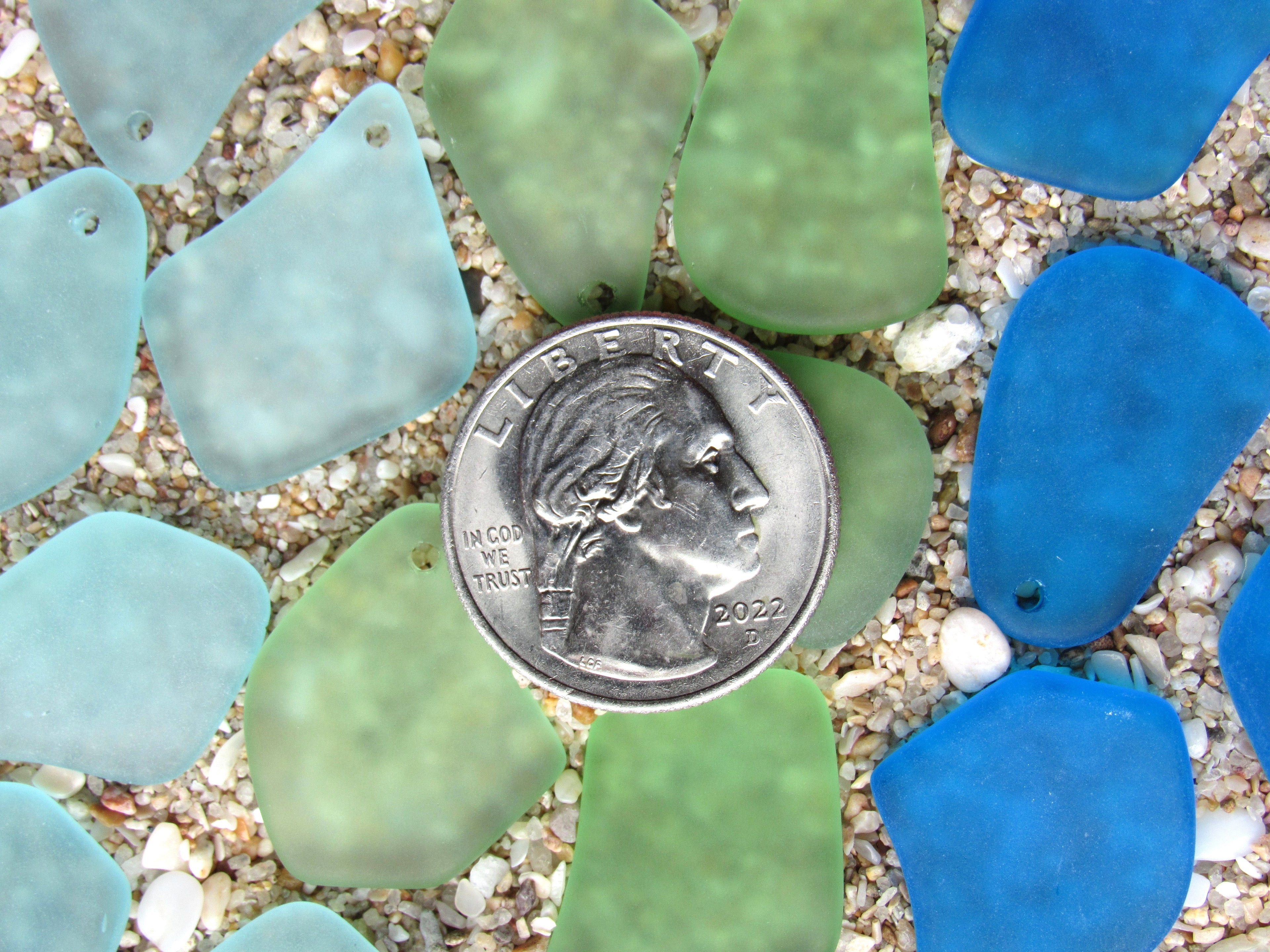 Cultured Sea Glass Pendants - 1" Freeform Assorted Seafoam Light Green Aqua Blue