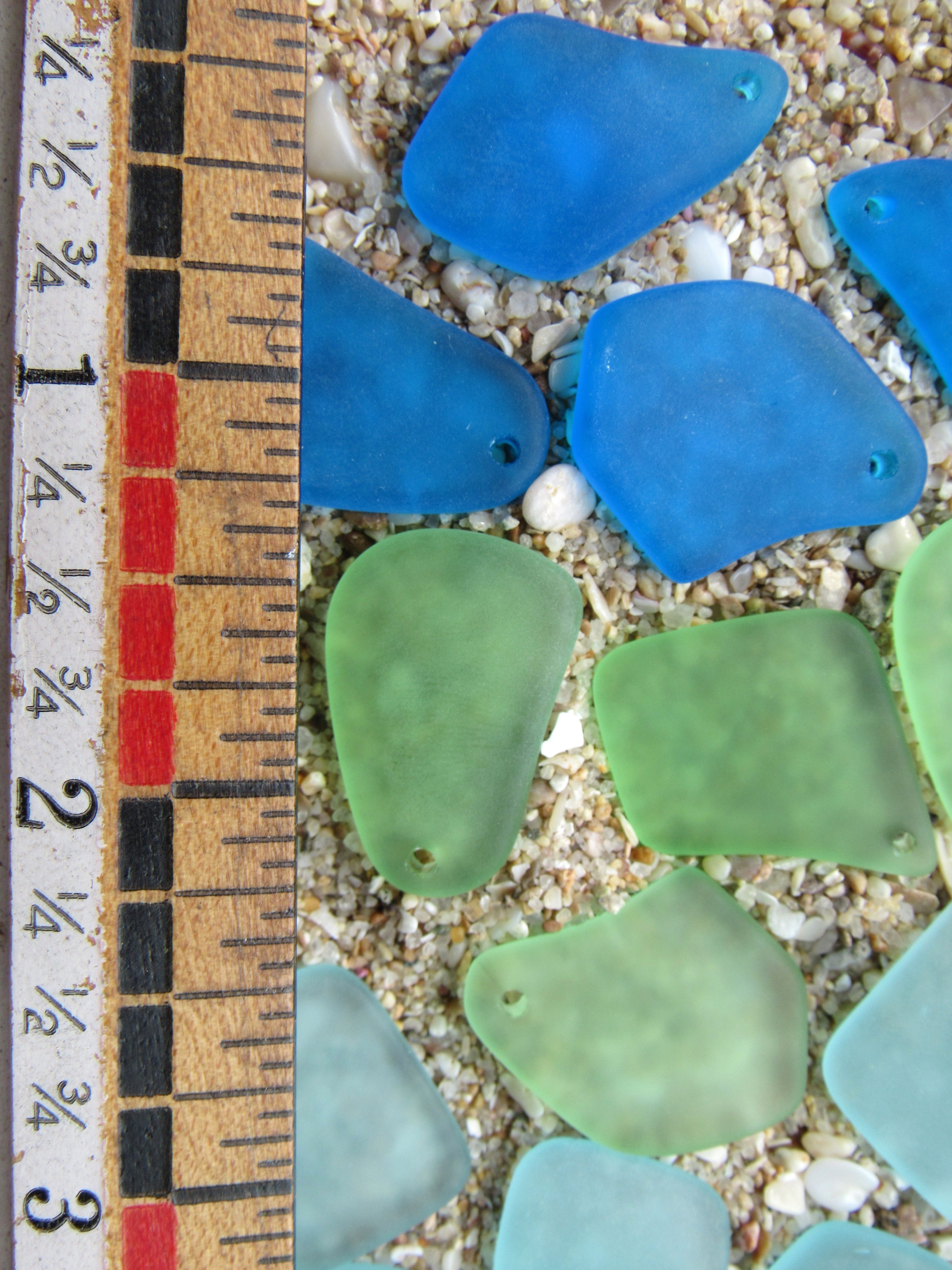 Cultured Sea Glass Pendants - 1" Freeform Assorted Seafoam Light Green Aqua Blue