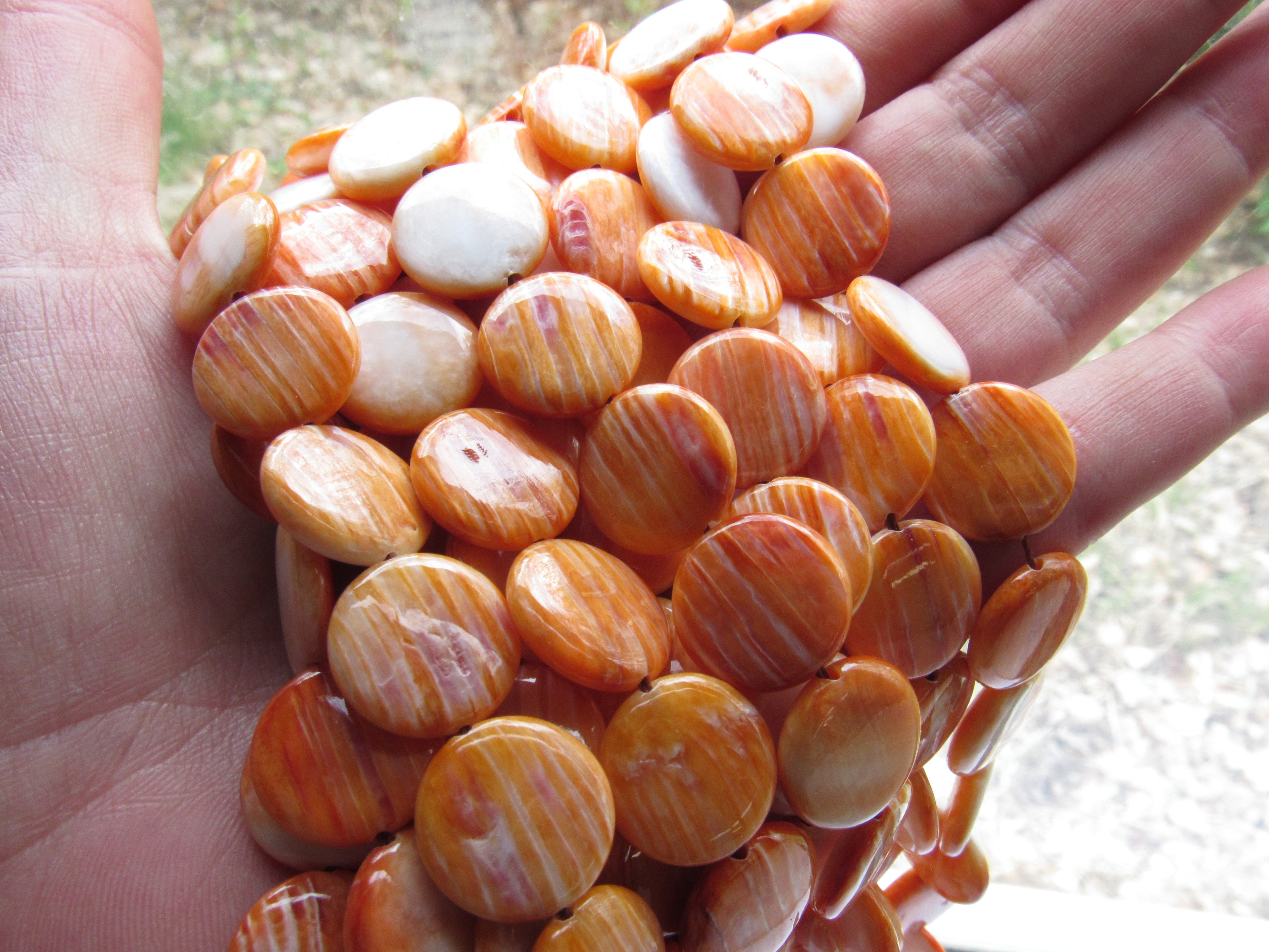 Orange Spiny Oyster Shell Beads: 15mm Coin Beads for Jewelry Making