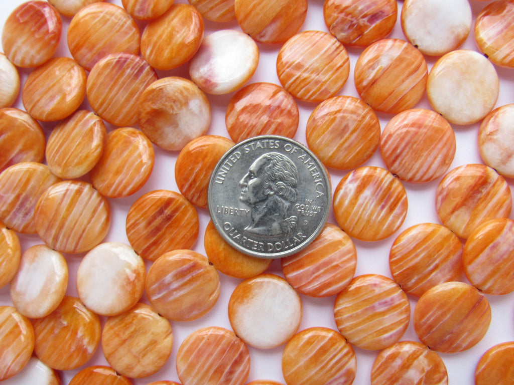 Orange Spiny Oyster Shell Beads: 15mm Coin Beads for Jewelry Making