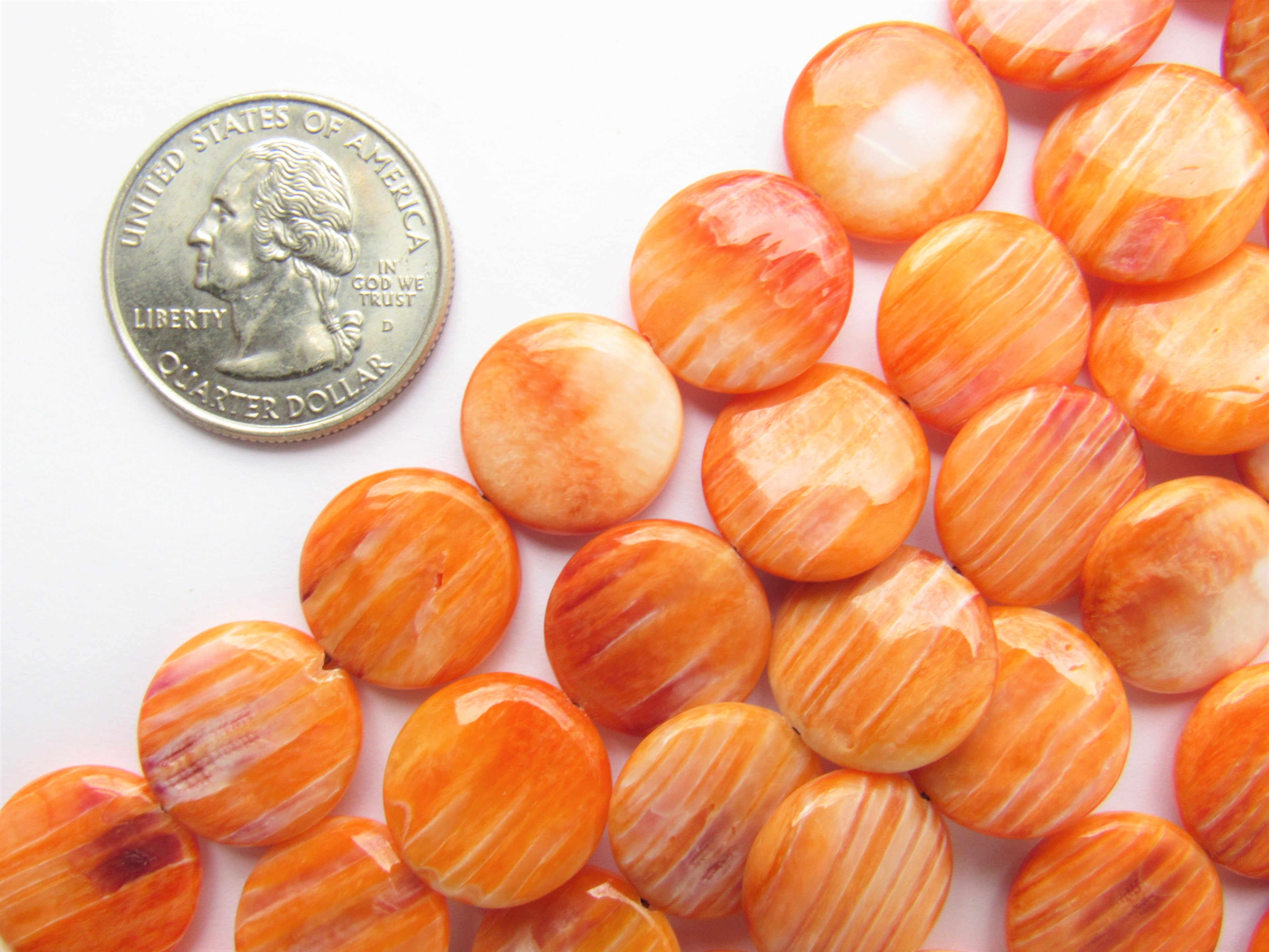 Orange Spiny Oyster Shell Beads: 15mm Coin Beads for Jewelry Making