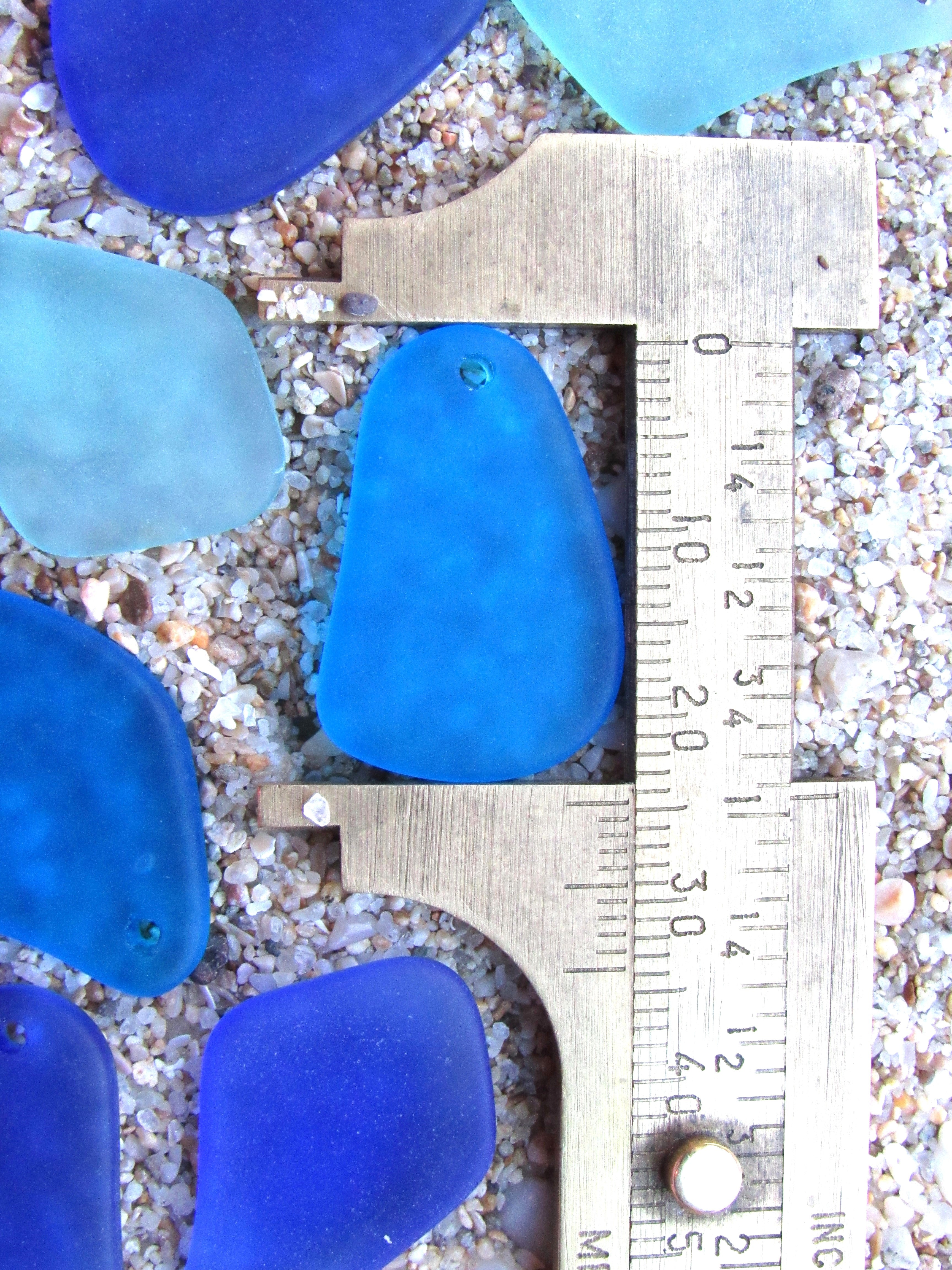 Cultured Sea Glass Pendants - 1" Freeform Assorted Aqua Blue Frosted
