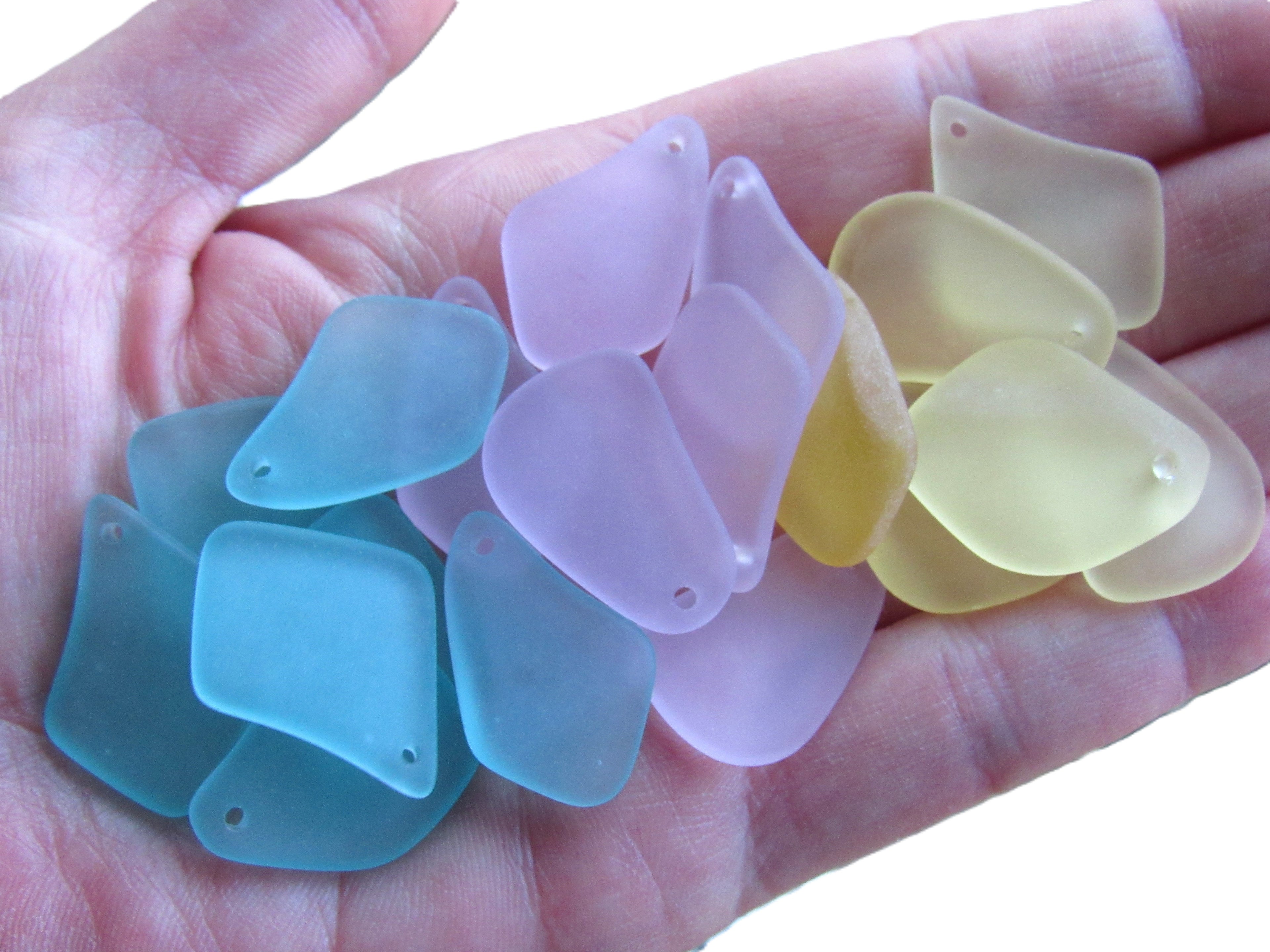 Cultured Sea Glass Pendants - 1" Freeform Assorted Seafoam Pink Yellow Frosted