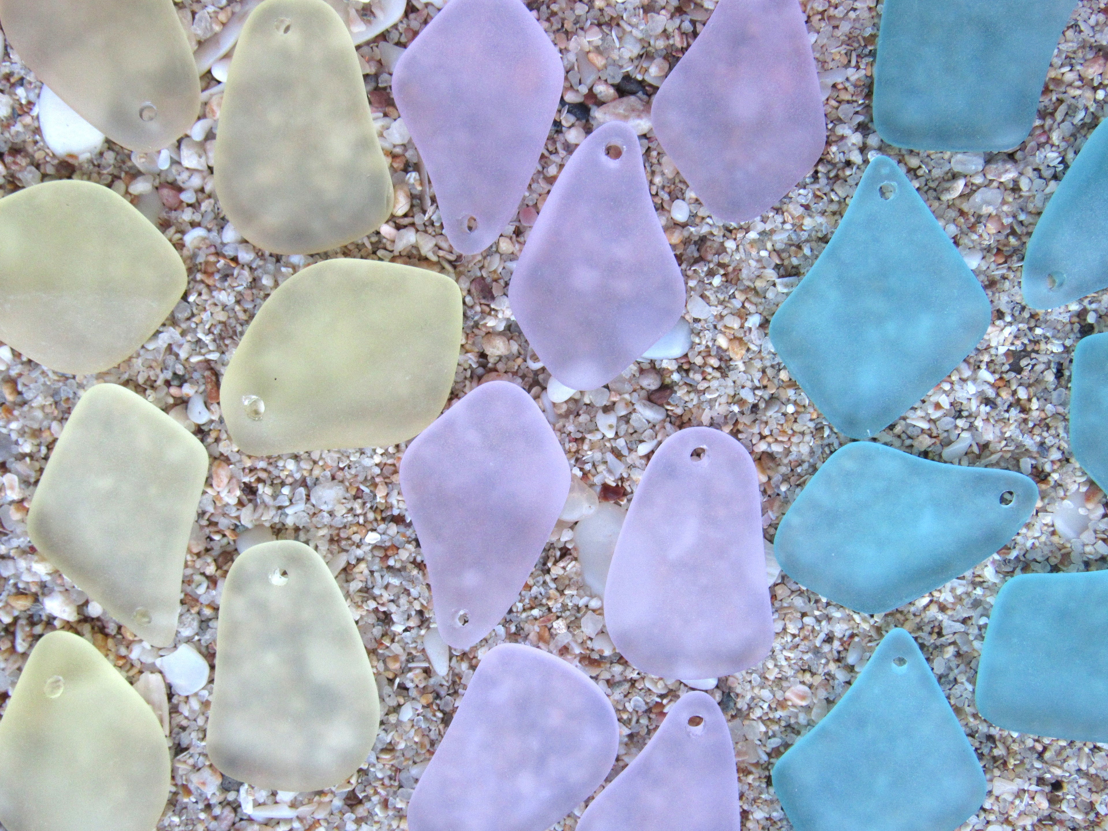 Cultured Sea Glass Pendants - 1" Freeform Assorted Seafoam Pink Yellow Frosted