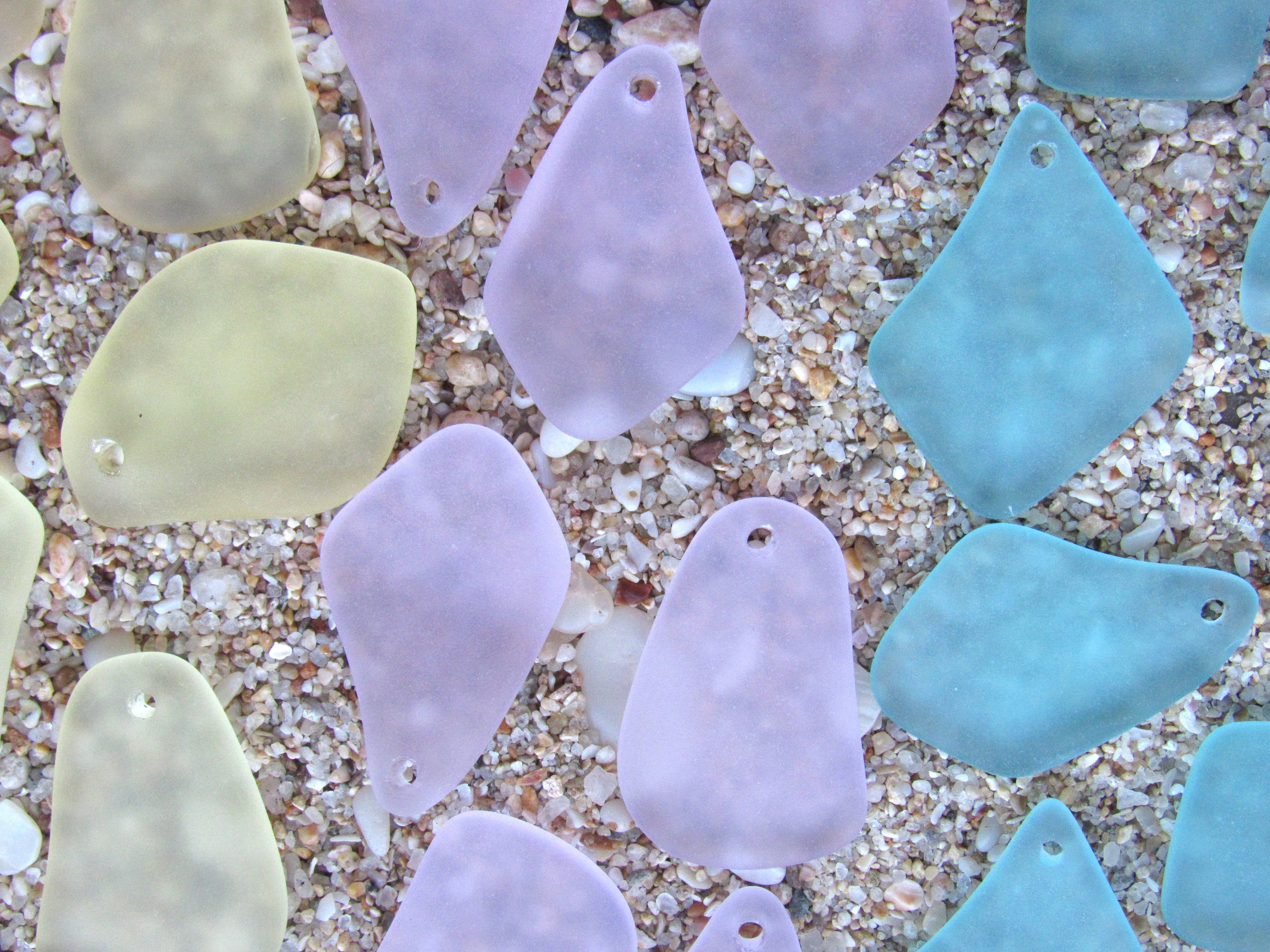 Cultured Sea Glass Pendants - 1" Freeform Assorted Seafoam Pink Yellow Frosted