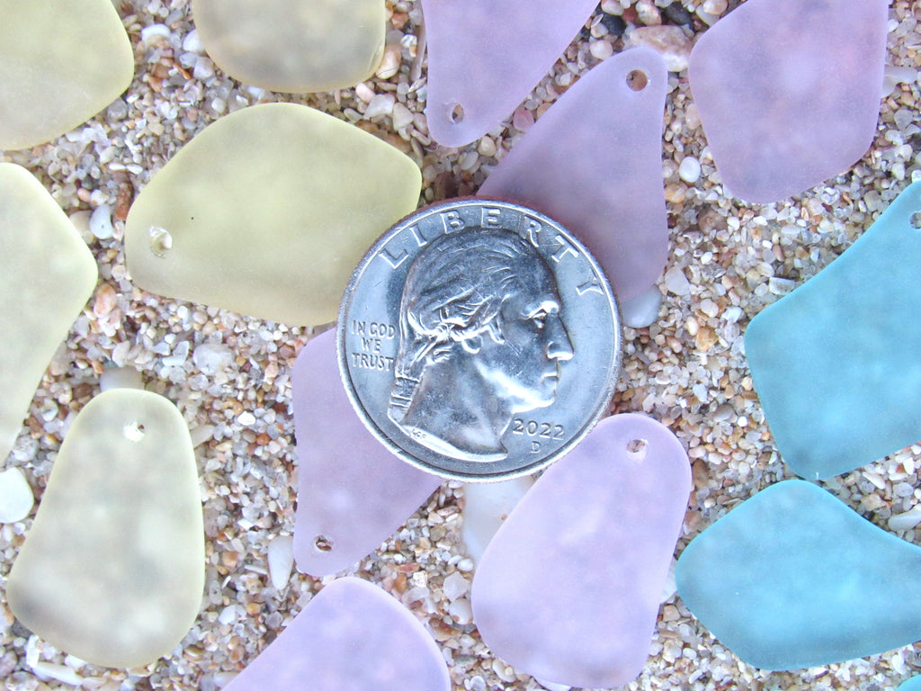 Cultured Sea Glass Pendants - 1" Freeform Assorted Seafoam Pink Yellow Frosted