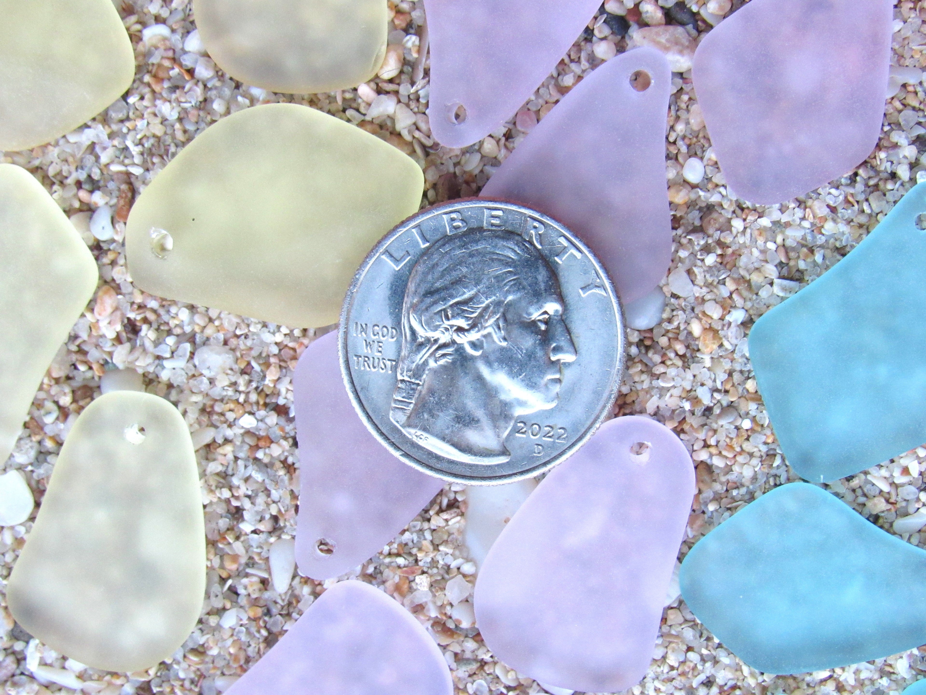 Cultured Sea Glass Pendants - 1" Freeform Assorted Seafoam Pink Yellow Frosted