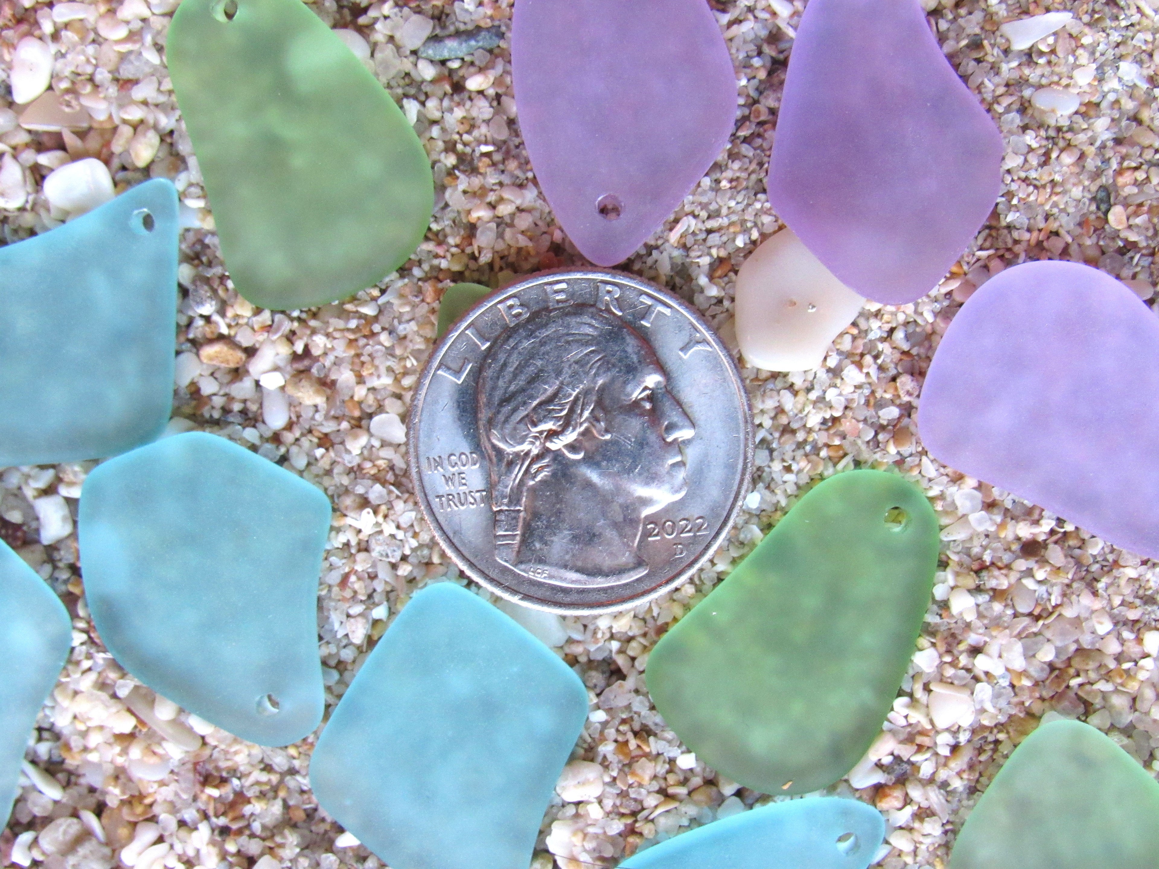 Frosted Cultured Sea Glass Pendants - 1" Freeform Assorted Seafoam Green Light Purple