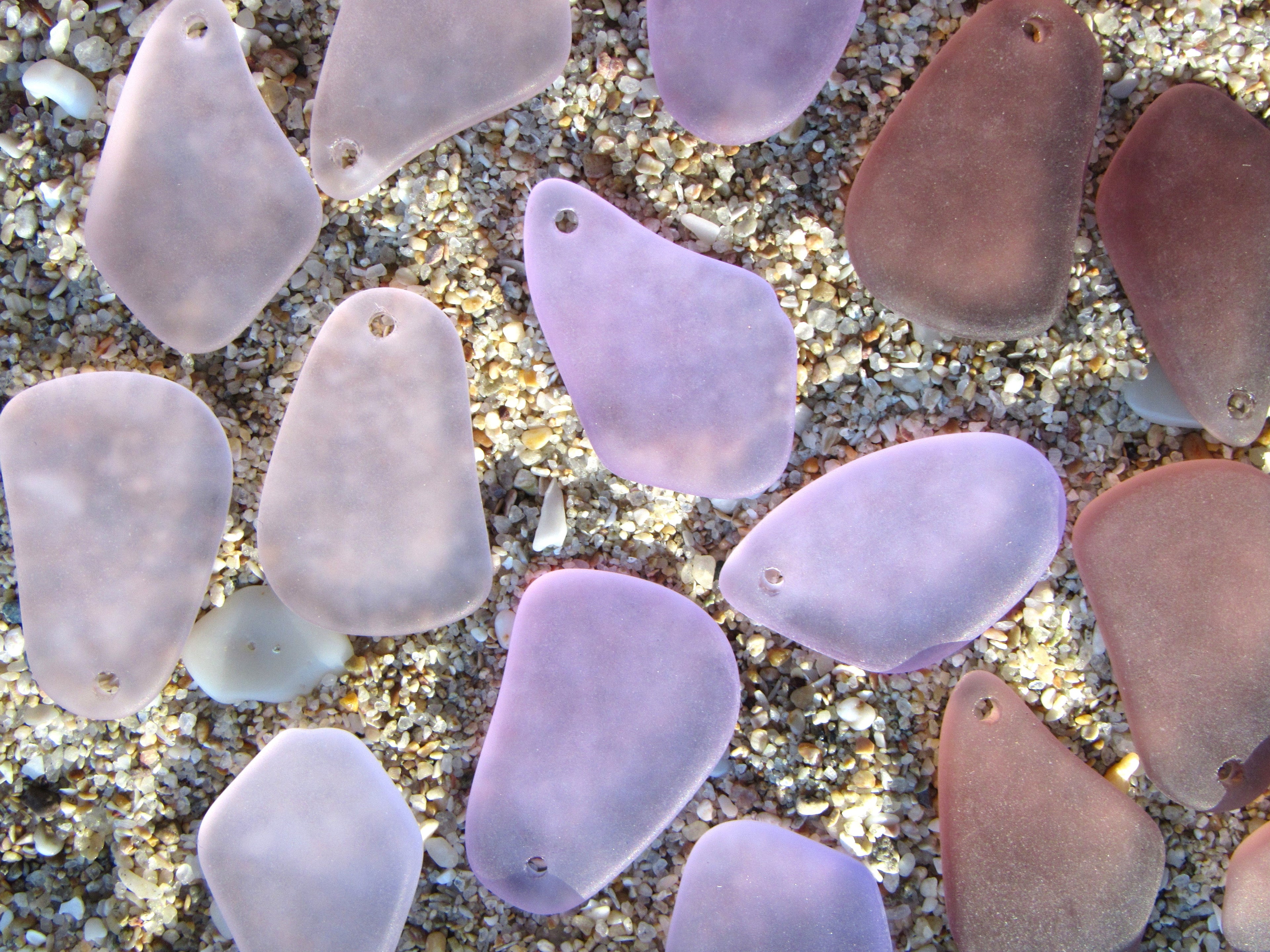 Frosted Cultured Sea Glass Pendants - 1" Freeform Assorted Pink Purple colors