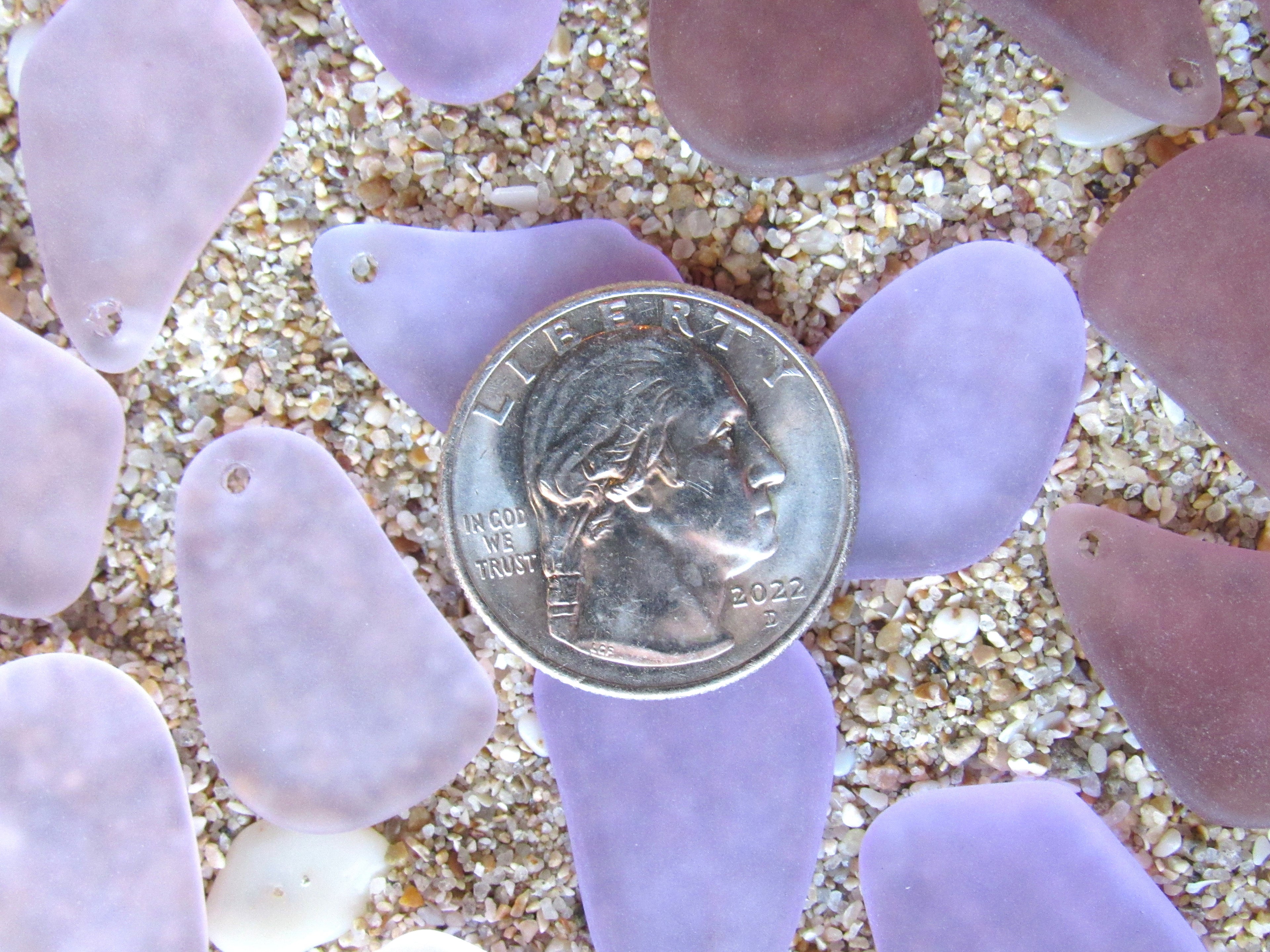 Frosted Cultured Sea Glass Pendants - 1" Freeform Assorted Pink Purple colors