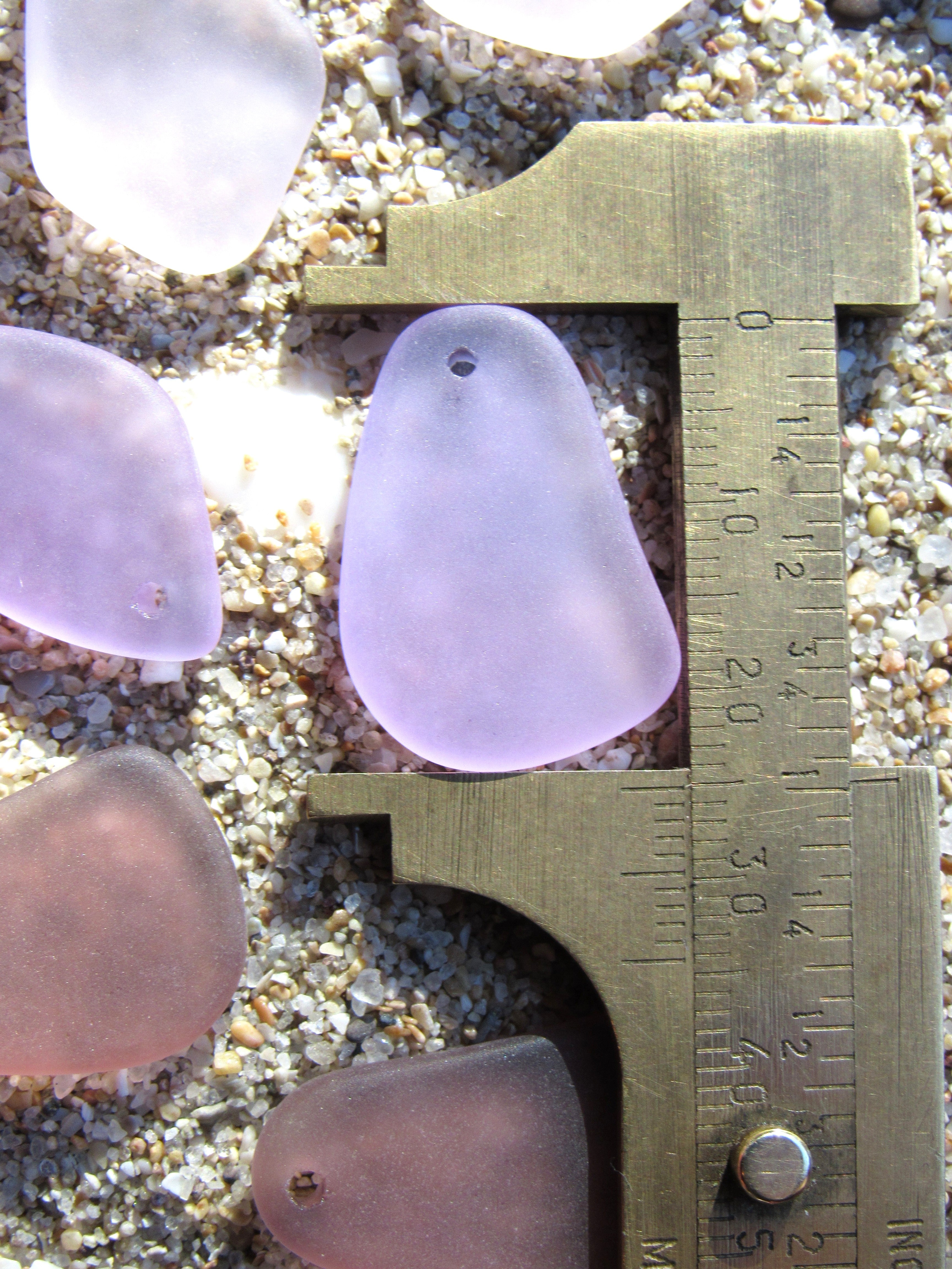 Frosted Cultured Sea Glass Pendants - 1" Freeform Assorted Pink Purple colors