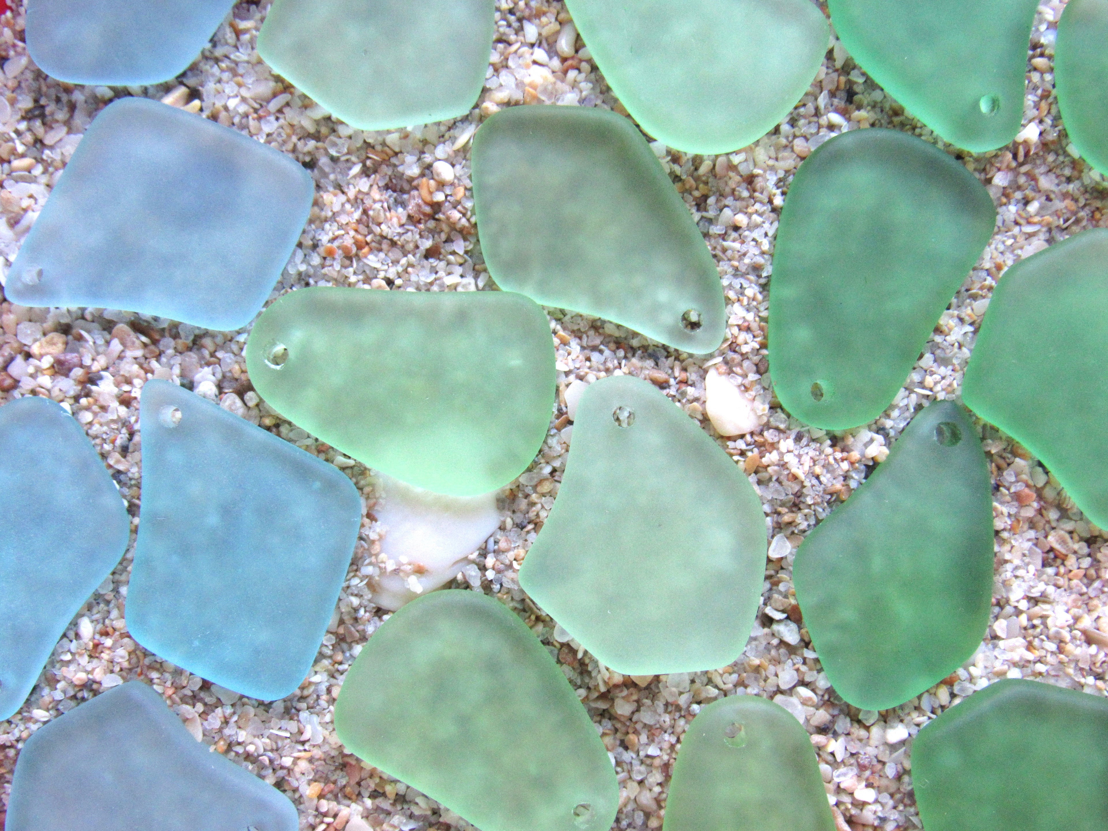 Frosted Cultured Sea Glass Pendants - 1" Freeform Assorted Green