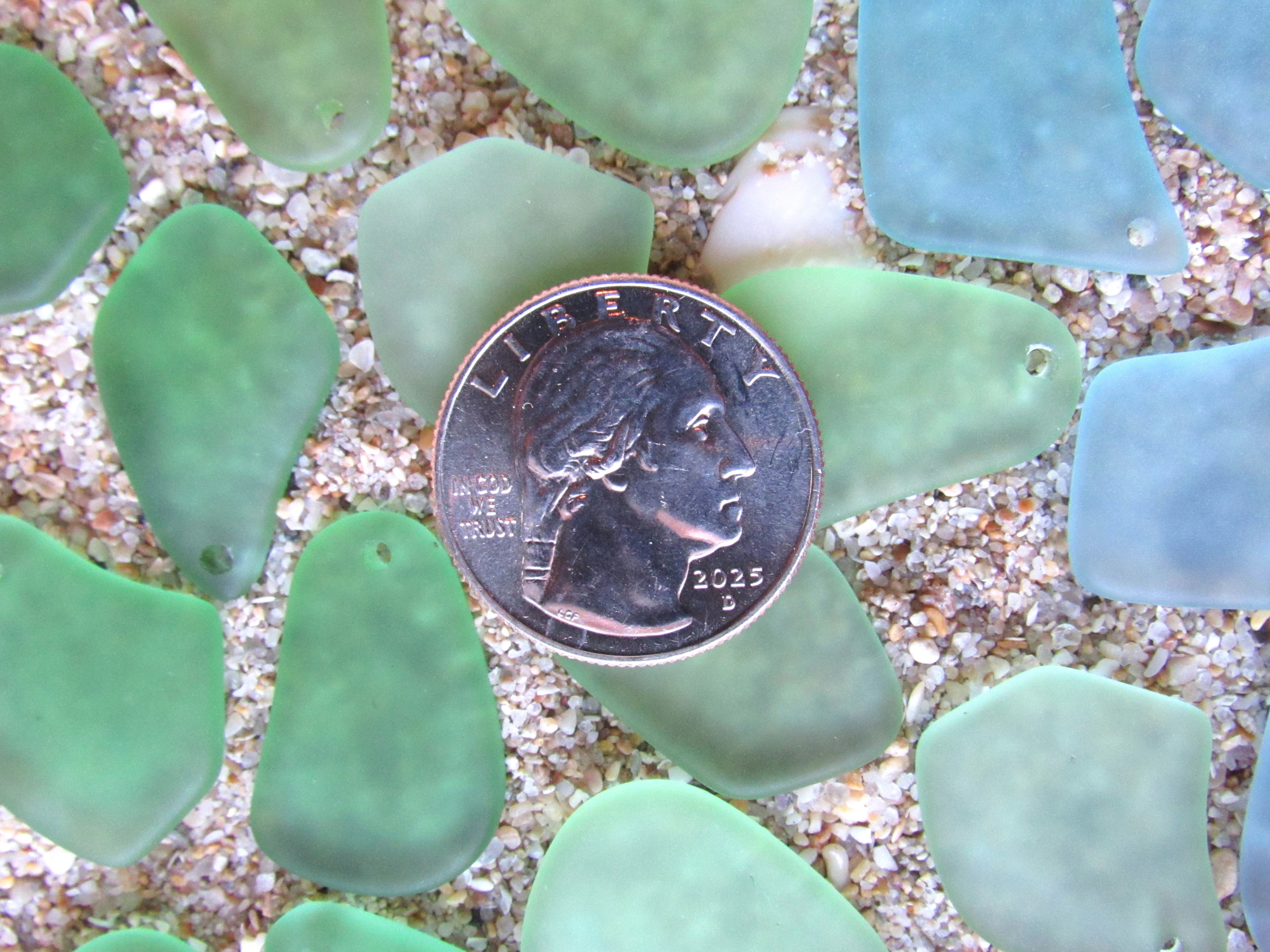 Frosted Cultured Sea Glass Pendants - 1" Freeform Assorted Green
