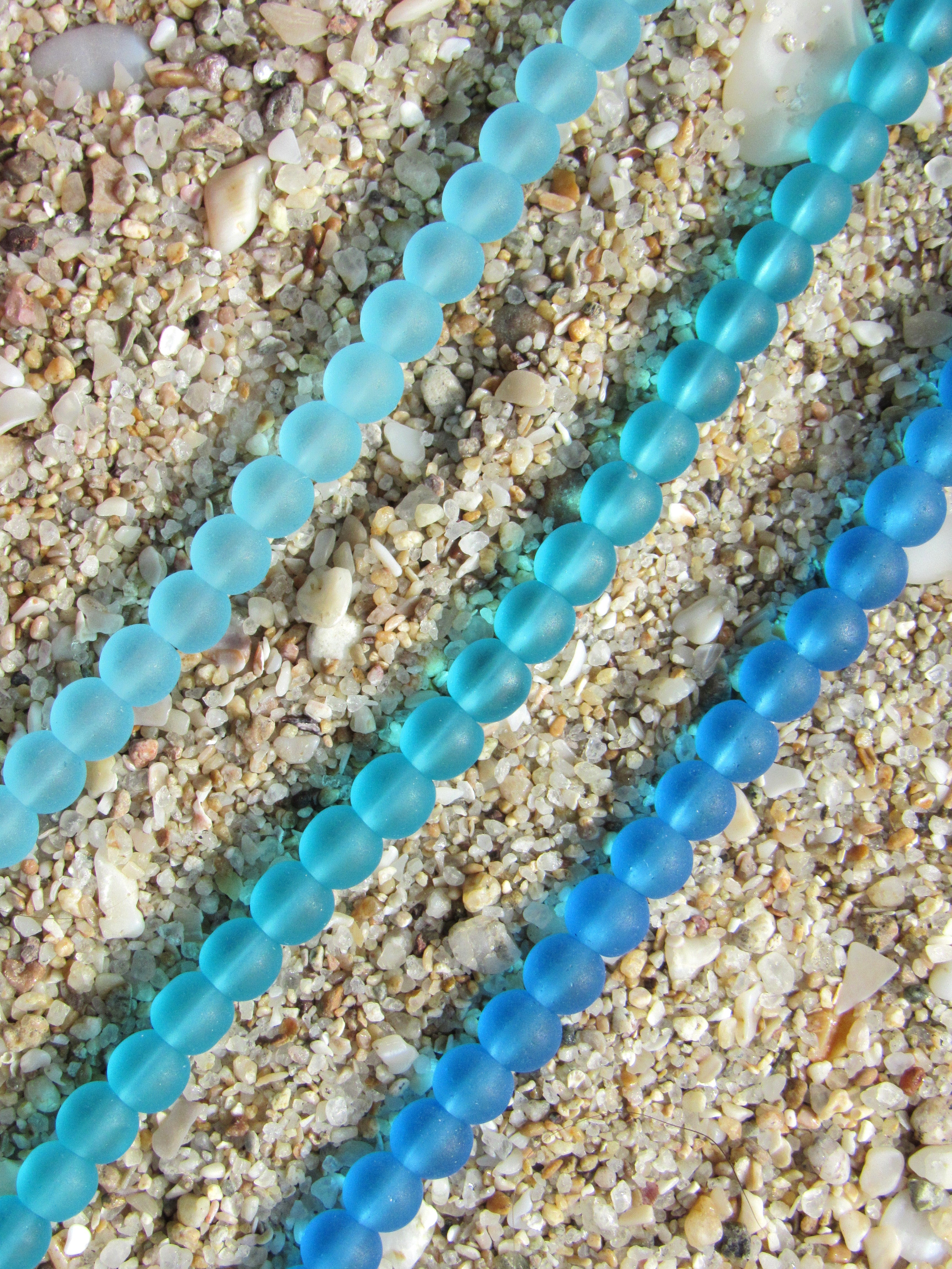 Cultured Sea Glass Beads 4mm Round - Coastal Blue Assorted - 3 Strands Jewelry Supply