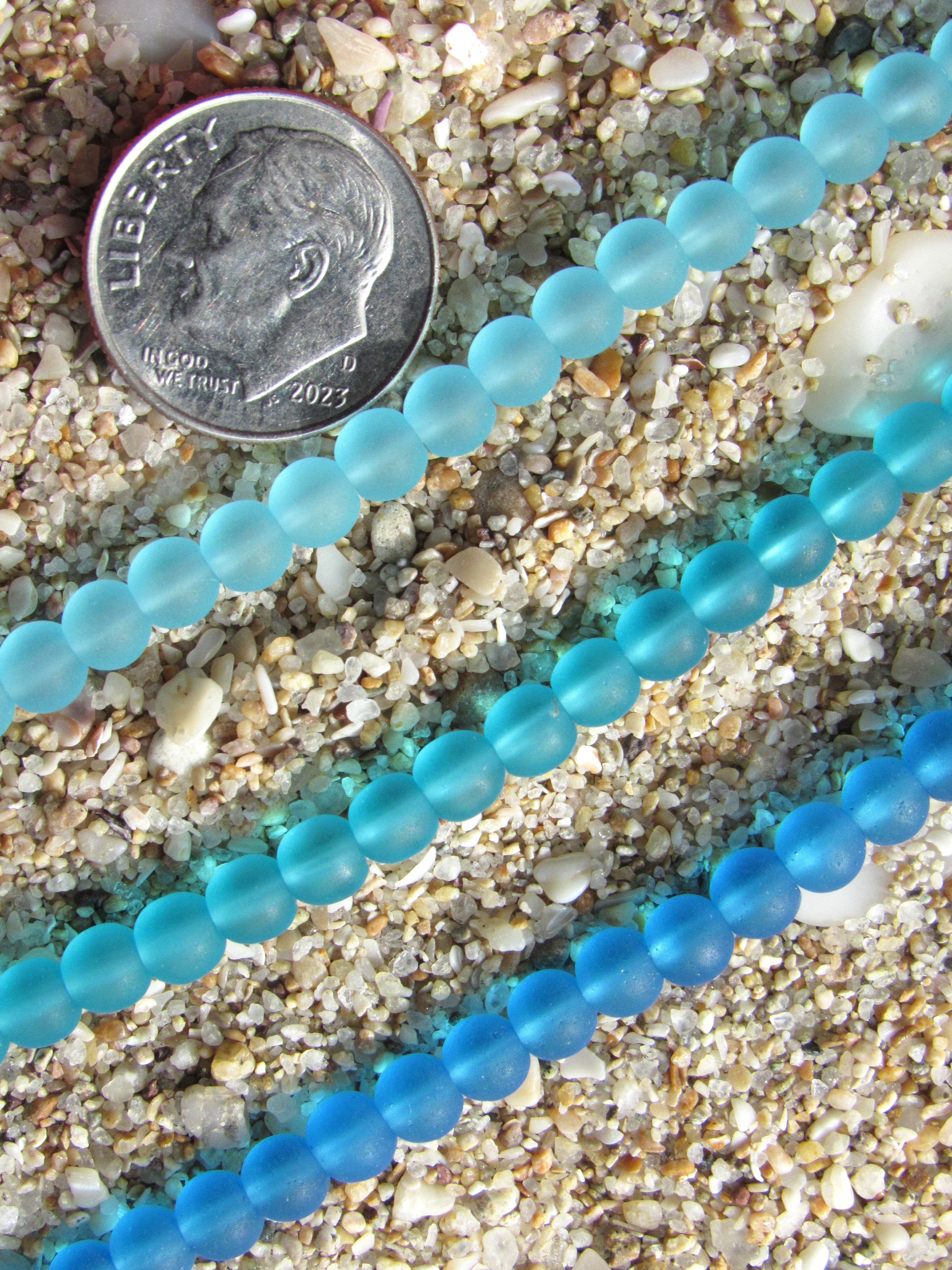 Cultured Sea Glass Beads 4mm Round - Coastal Blue Assorted - 3 Strands Jewelry Supply