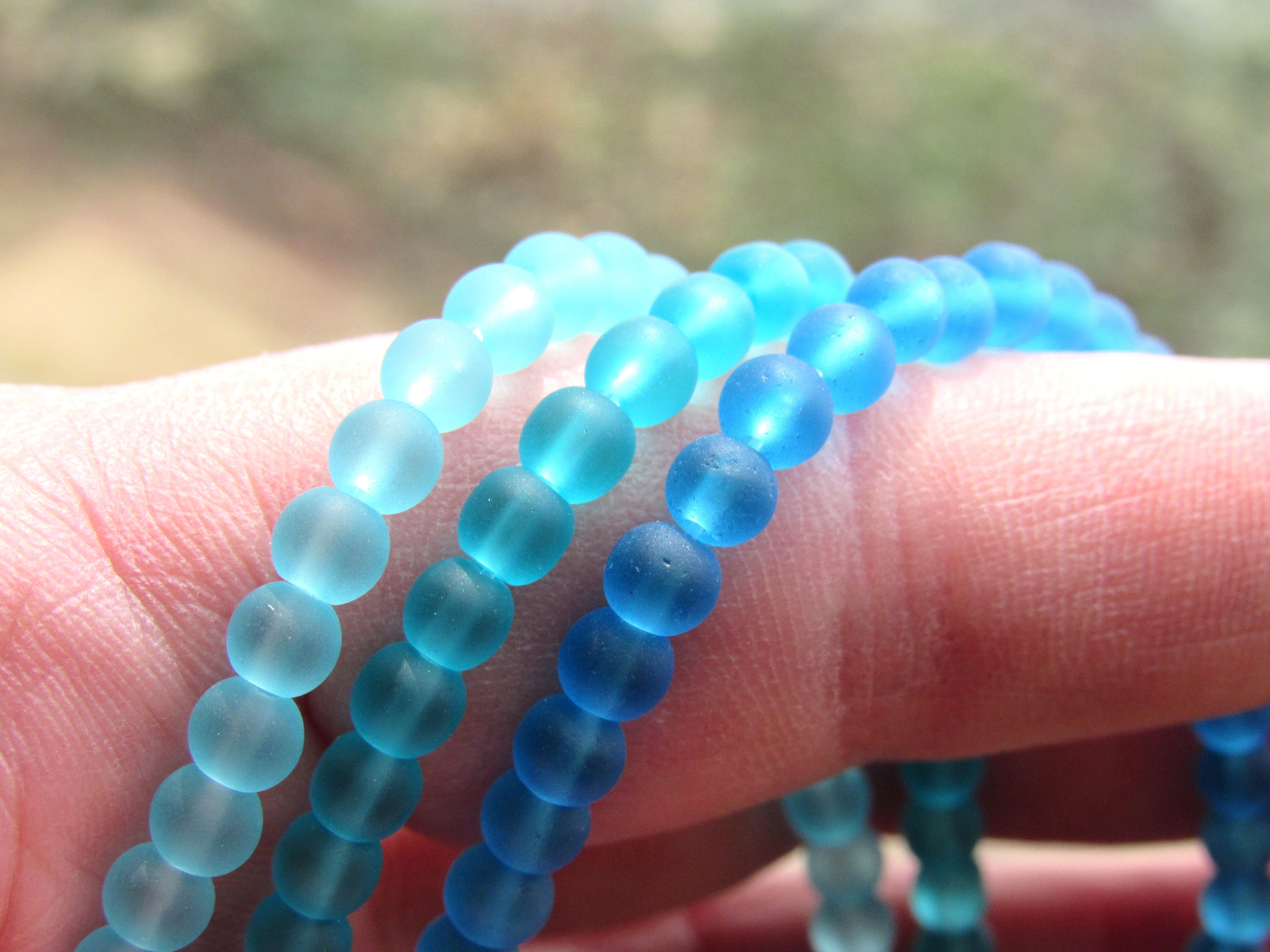 Cultured Sea Glass Beads 4mm Round - Coastal Blue Assorted - 3 Strands Jewelry Supply
