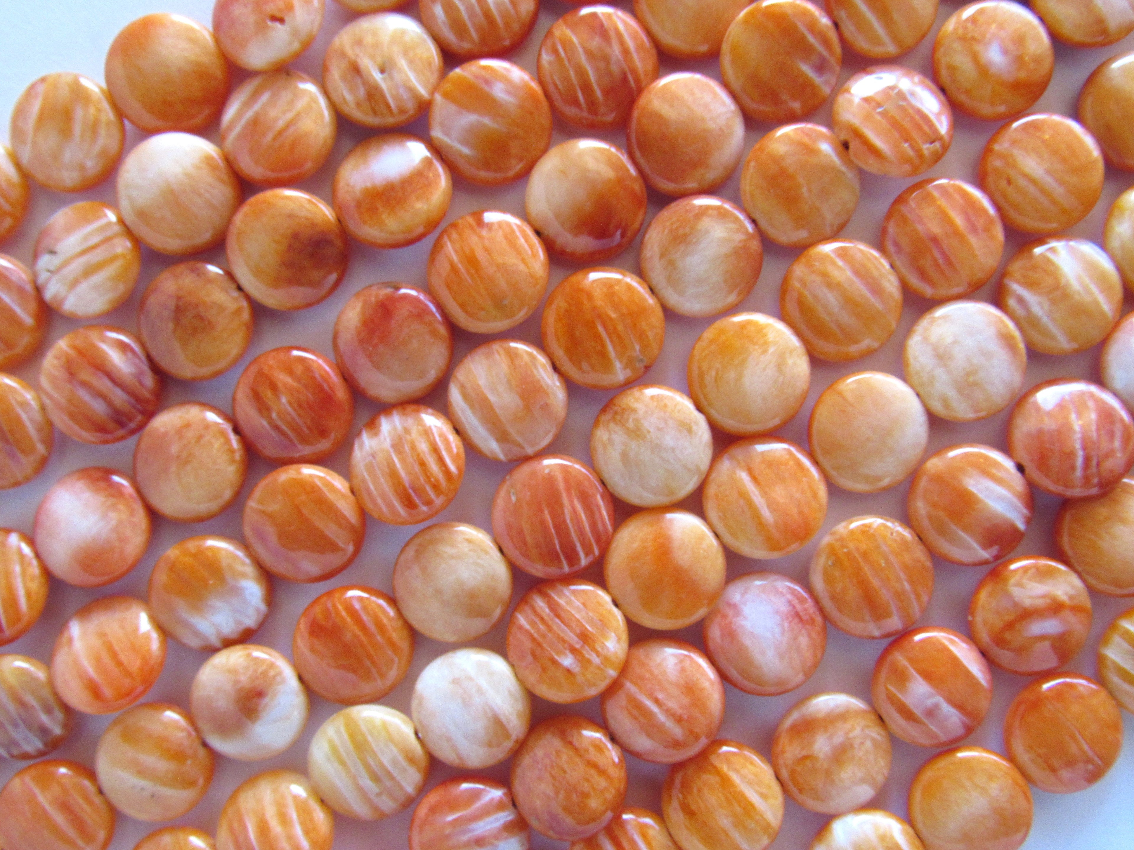 Natural Orange Spiny Oyster Shell Beads - 10mm Coin