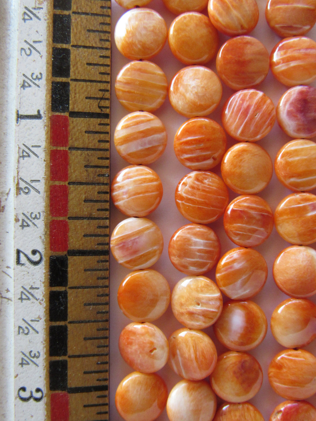 Natural Orange Spiny Oyster Shell Beads - 10mm Coin