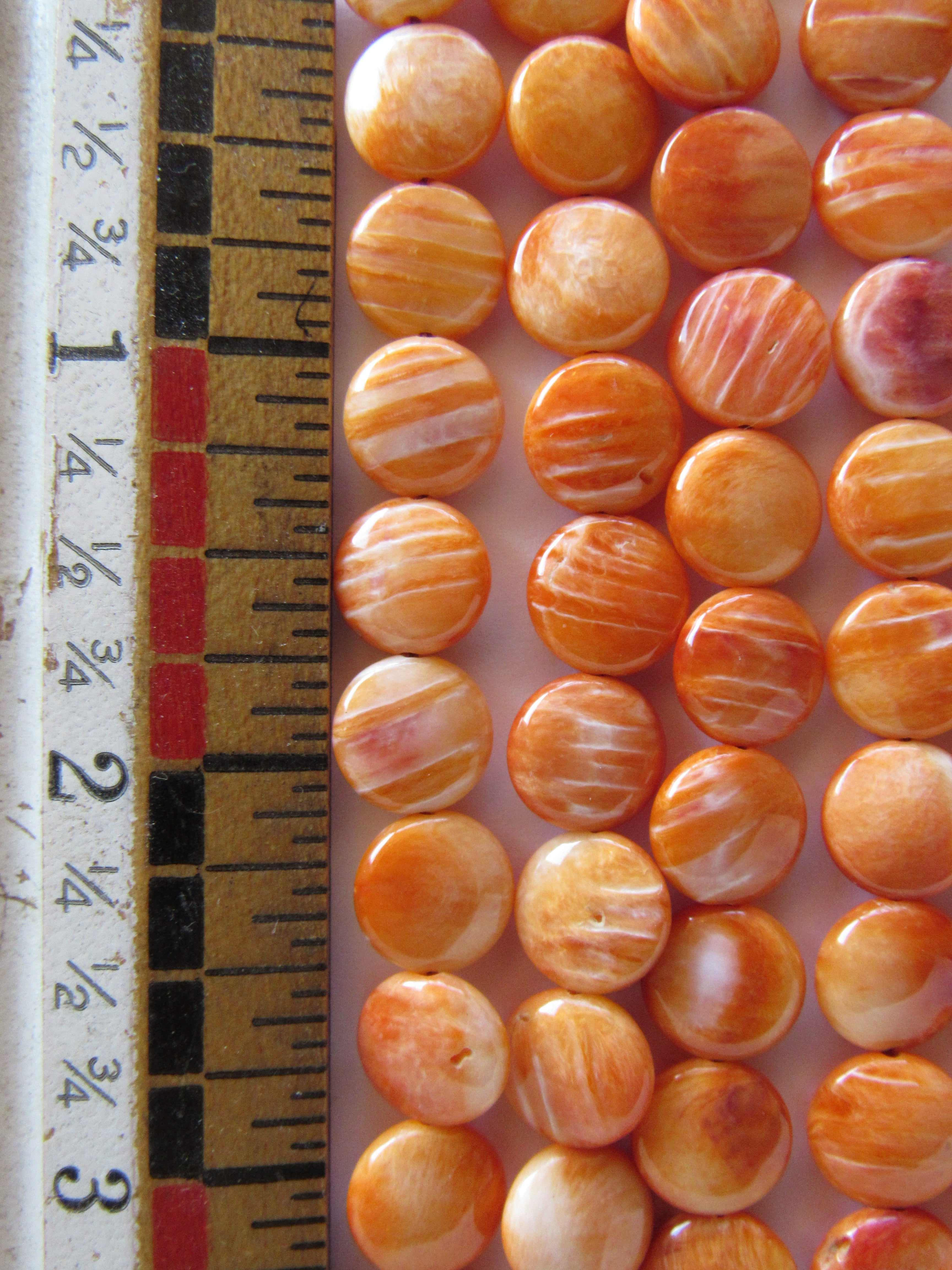 Natural Orange Spiny Oyster Shell Beads - 10mm Coin