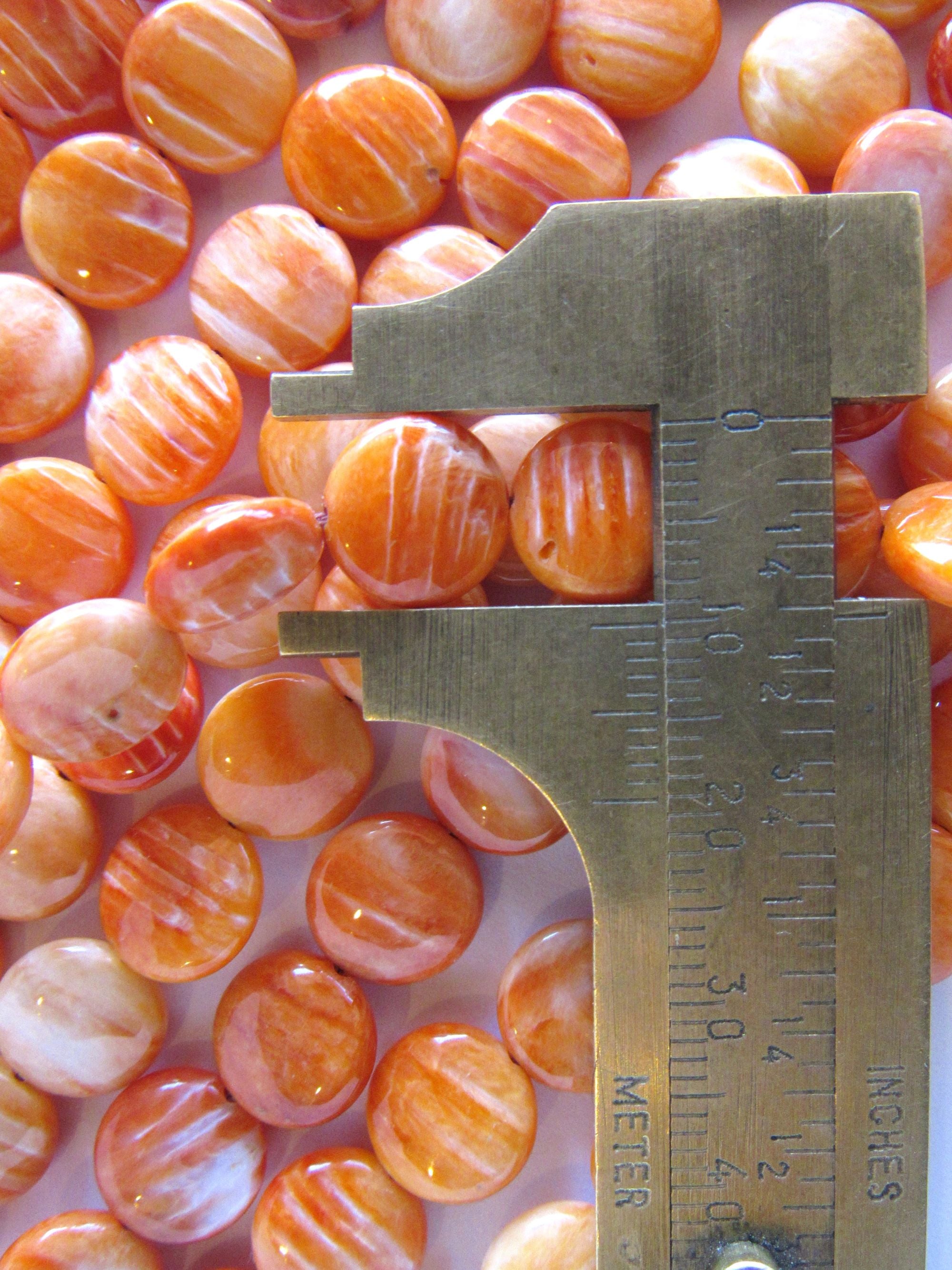 Natural Orange Spiny Oyster Shell Beads - 10mm Coin