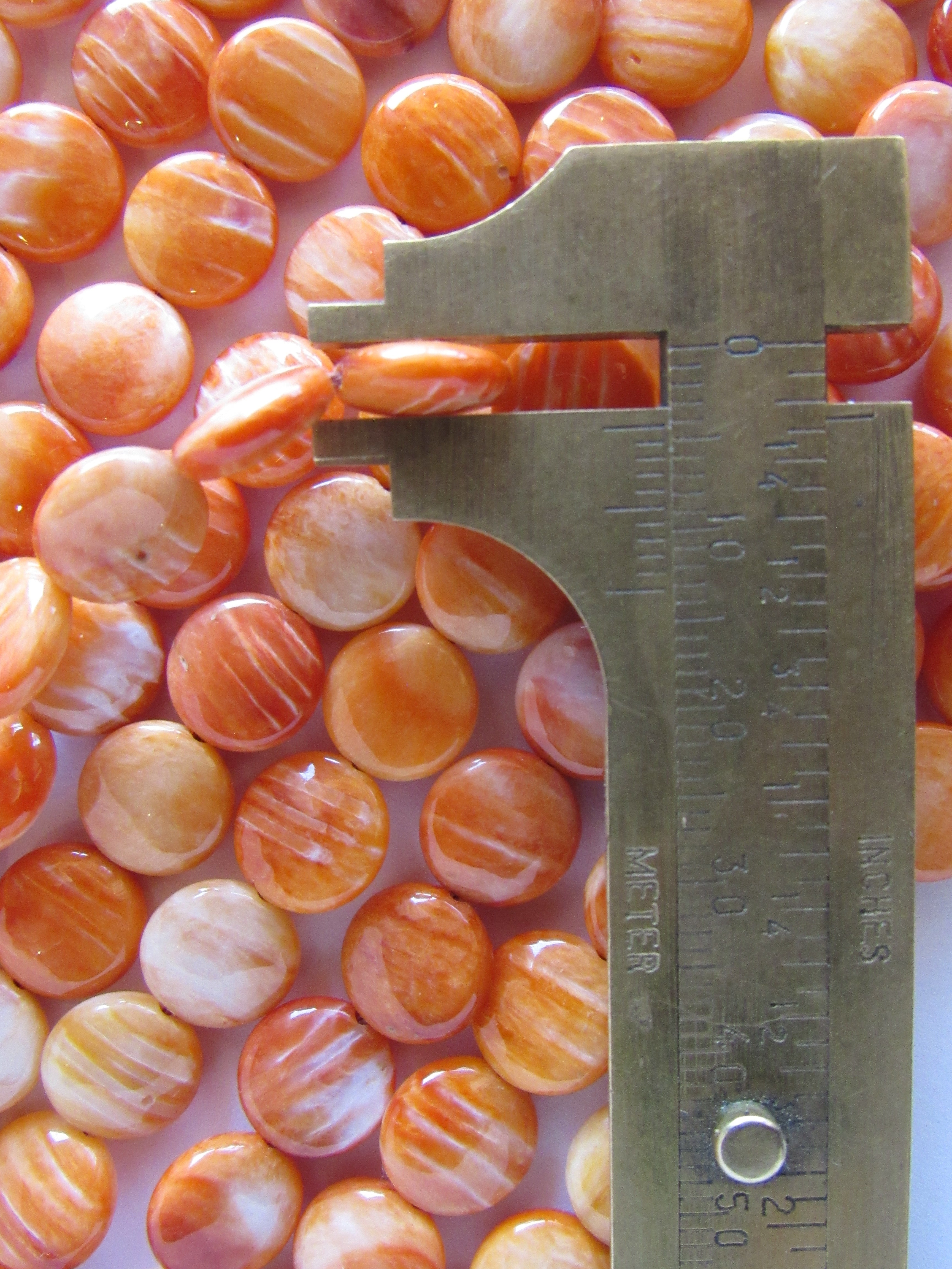 Natural Orange Spiny Oyster Shell Beads - 10mm Coin