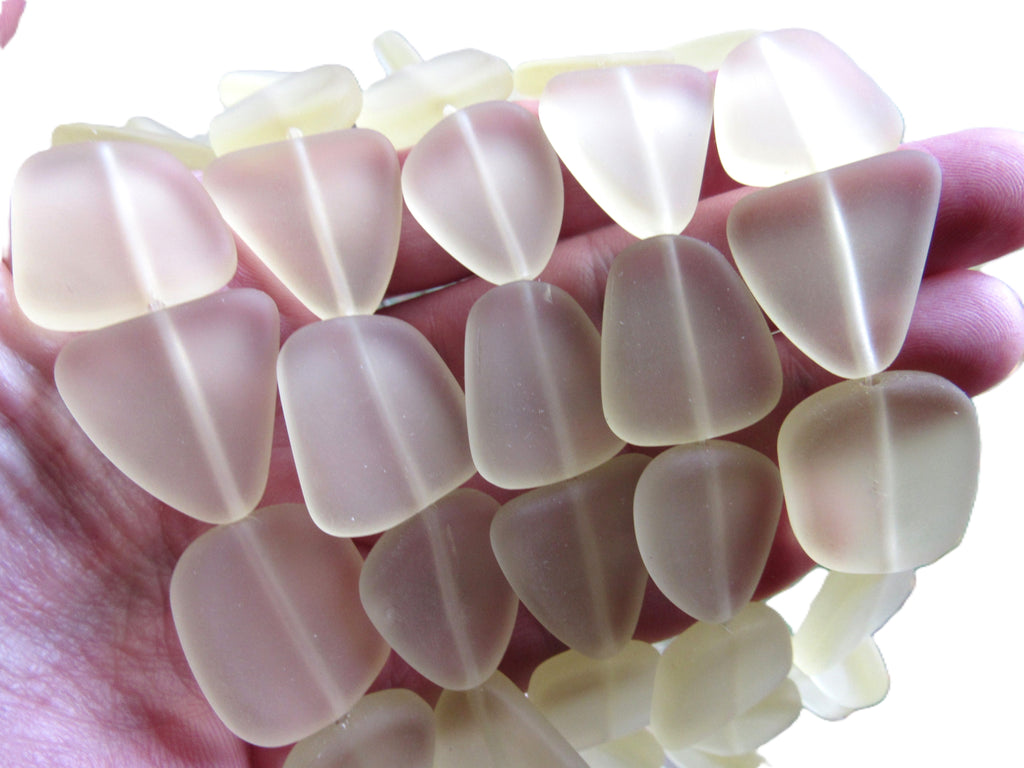 Light Yellow Sea Glass Beads 22-24mm Freeform Flat Strands