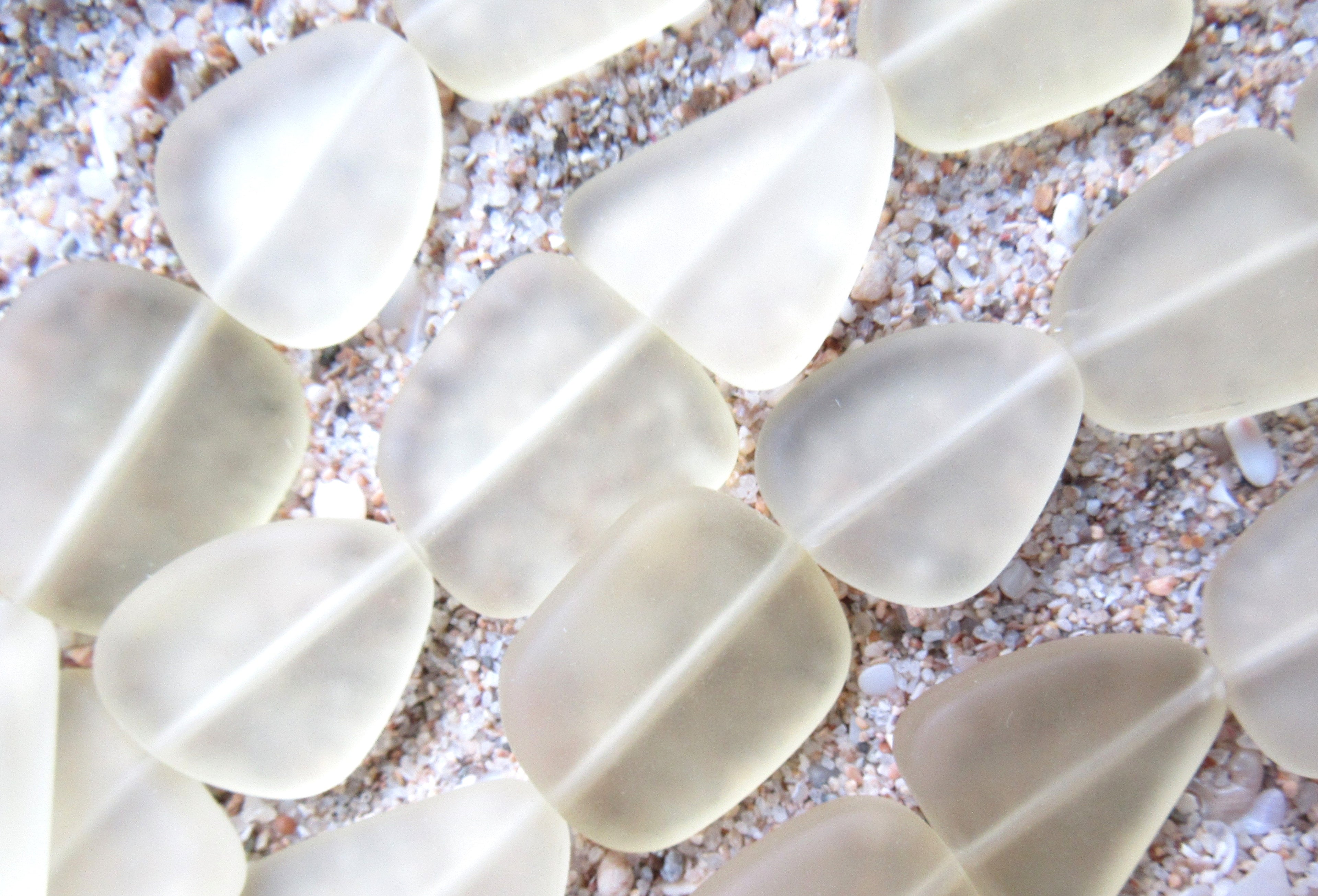Cultured Sea Glass Beads 22-24mm Freeform - Clear Frosted