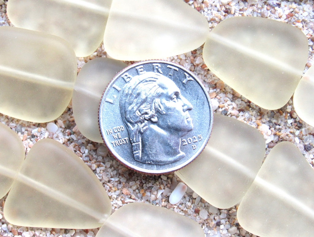 Cultured Sea Glass Beads 22-24mm Freeform - Clear Frosted