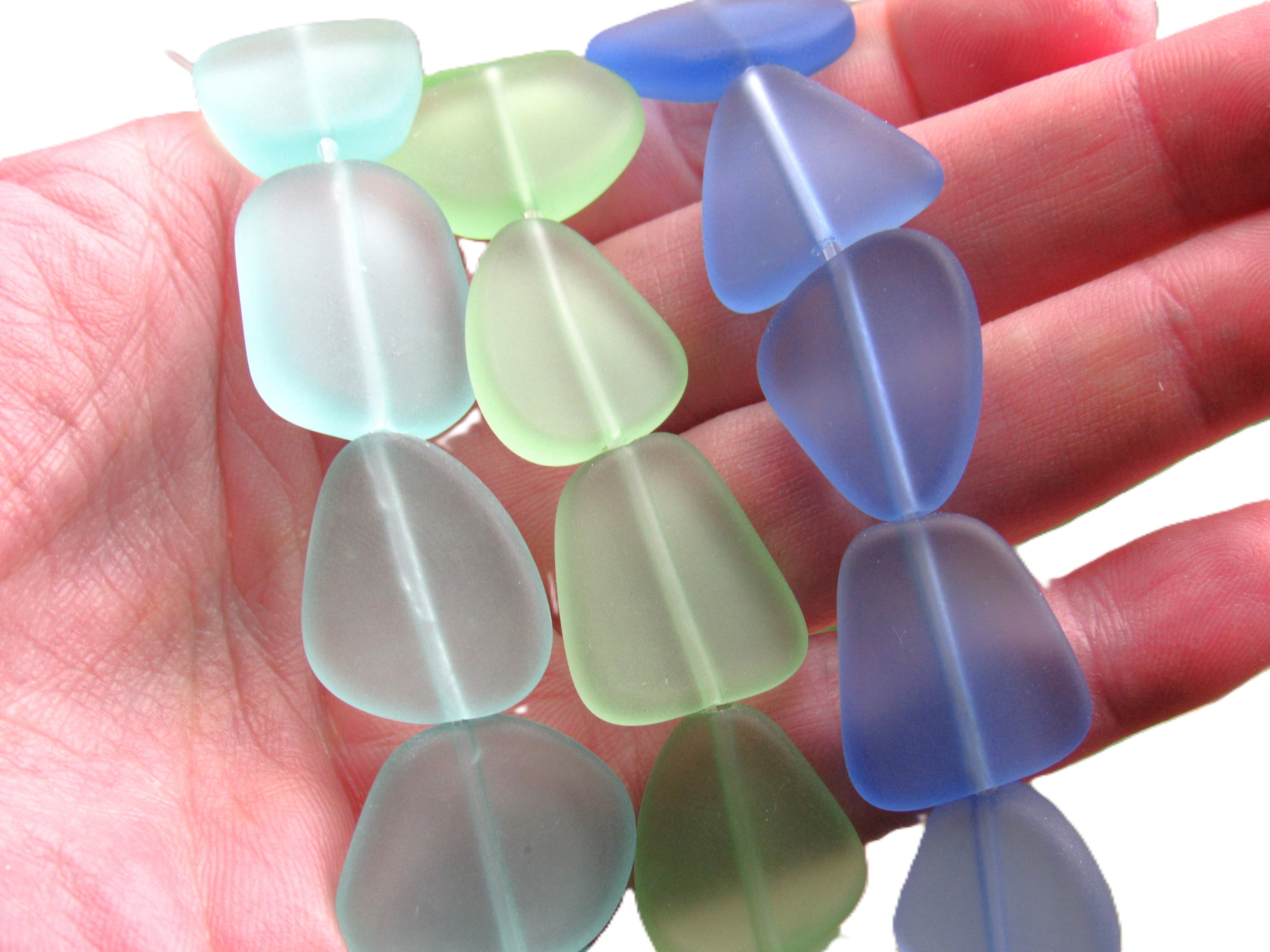 Aqua Blue Green 3 colors Cultured Sea Glass Beads: 22-24mm Jewelry Making Supply