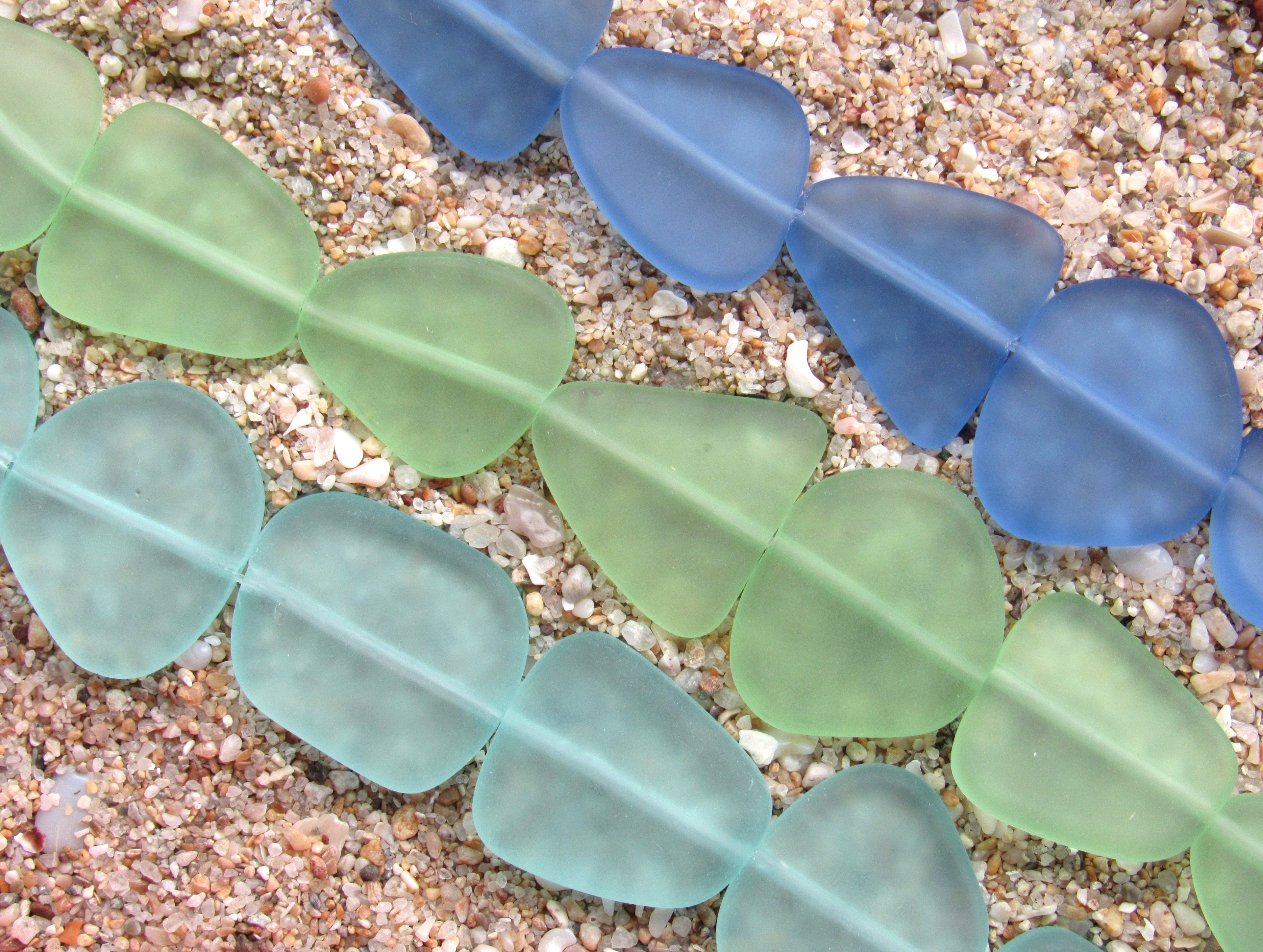 Aqua Blue Green 3 colors Cultured Sea Glass Beads: 22-24mm Jewelry Making Supply