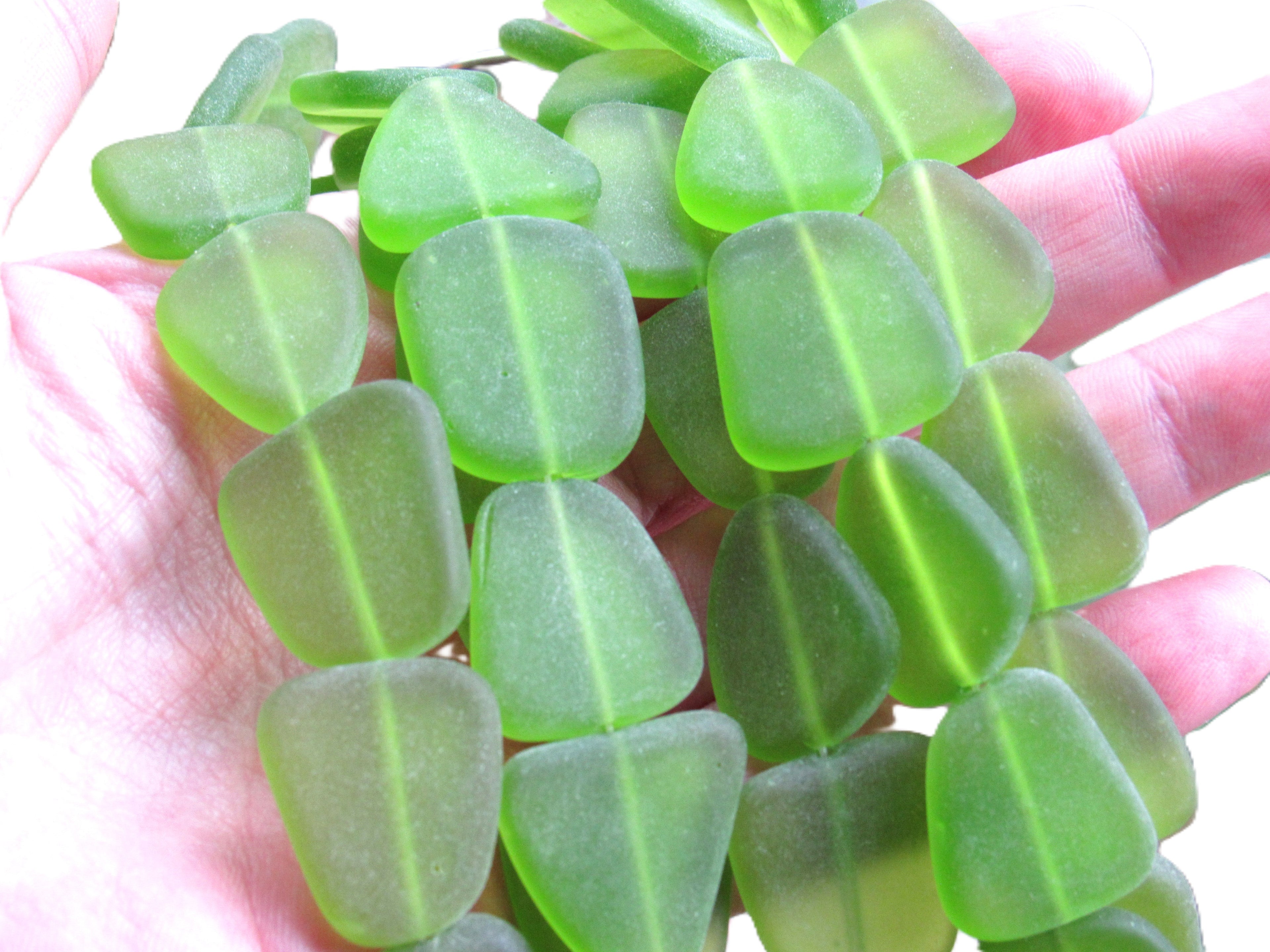 Cultured Sea Glass Beads 22-24mm Freeform - Olive Green Frosted