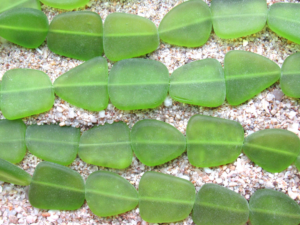 Cultured Sea Glass Beads 22-24mm Freeform - Olive Green Frosted