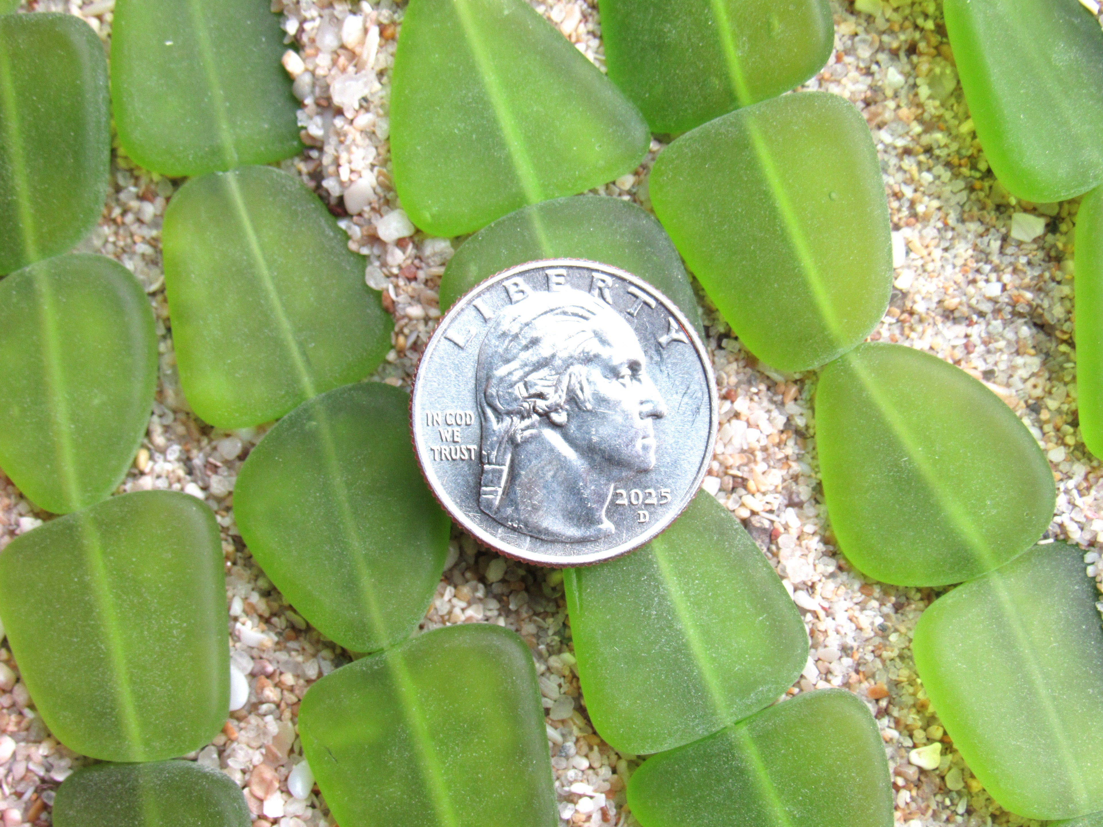 Cultured Sea Glass Beads 22-24mm Freeform - Olive Green Frosted