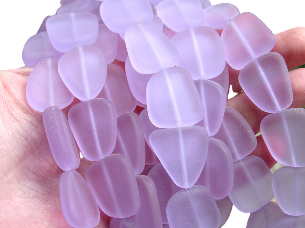 Cultured Sea Glass Beads 22-24mm Freeform - Periwinkle Light Purple Flat Frosted Strand