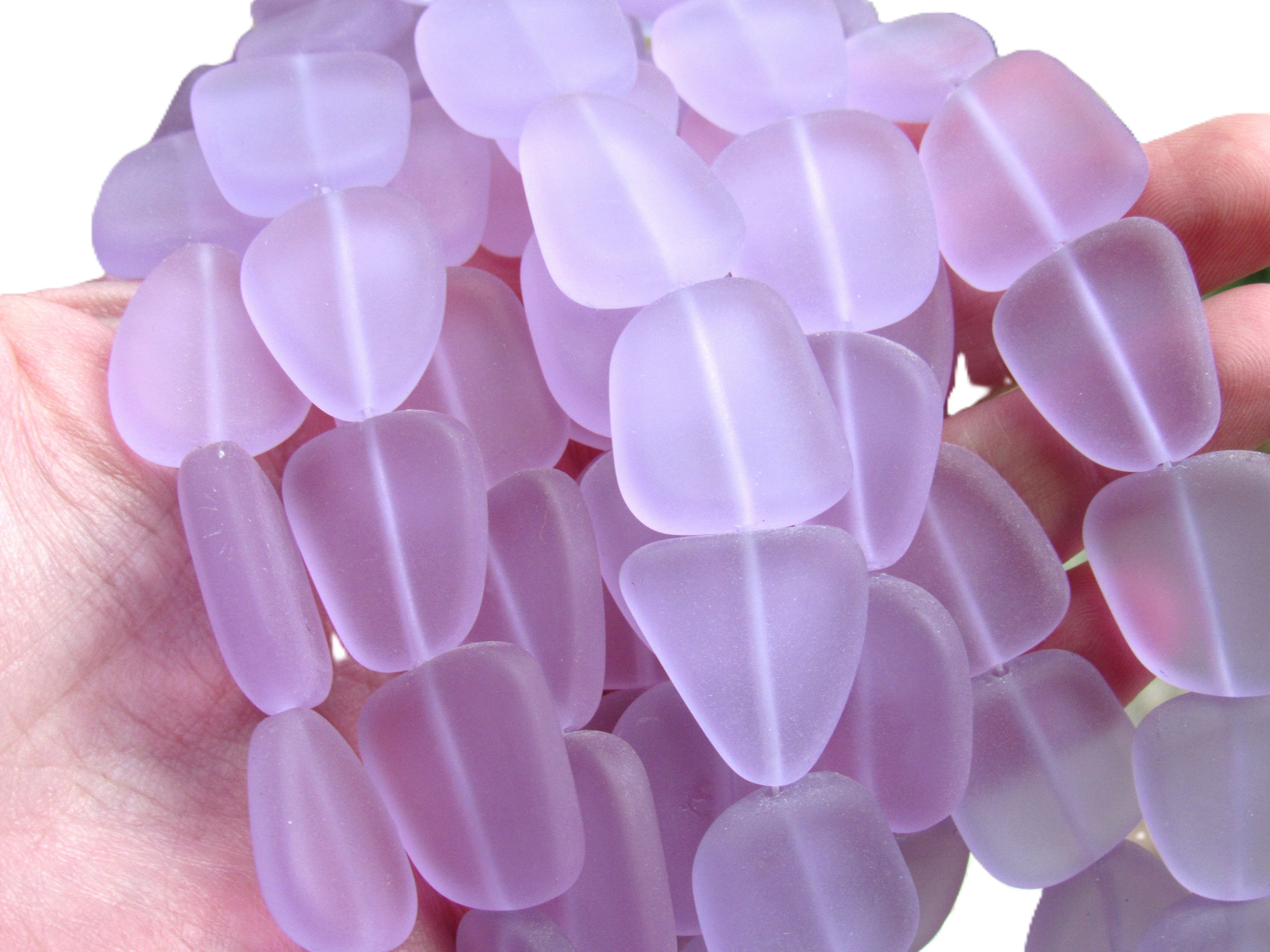 Cultured Sea Glass Beads 22-24mm Freeform - Periwinkle Light Purple Flat Frosted Strand