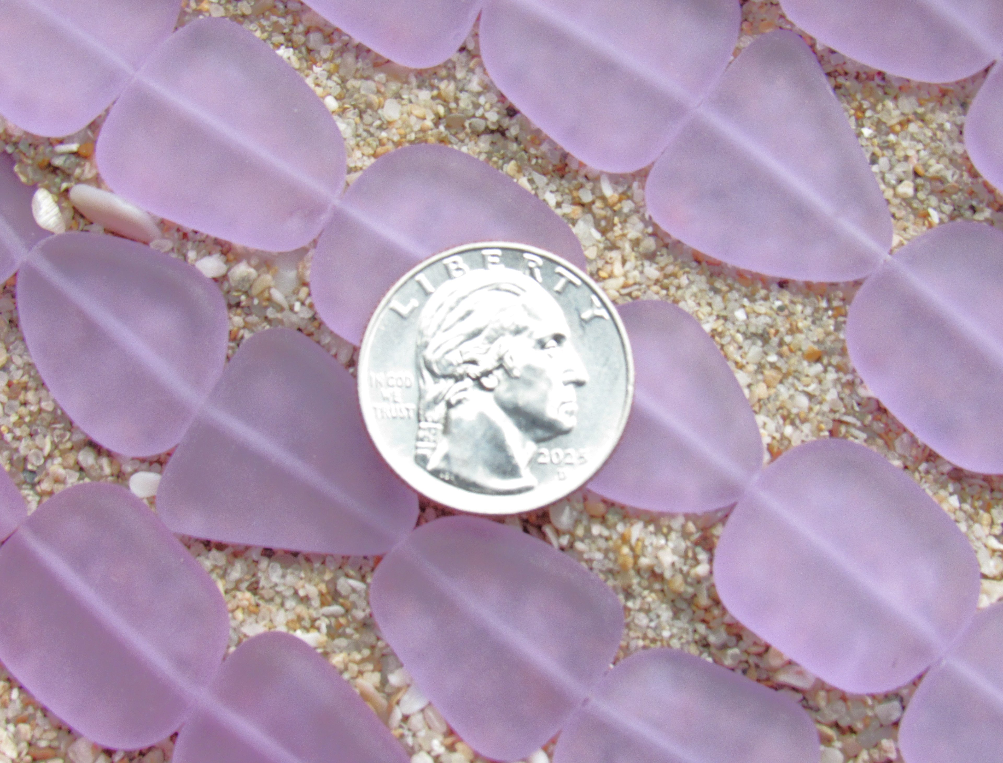 Cultured Sea Glass Beads 22-24mm Freeform - Periwinkle Light Purple Flat Frosted Strand