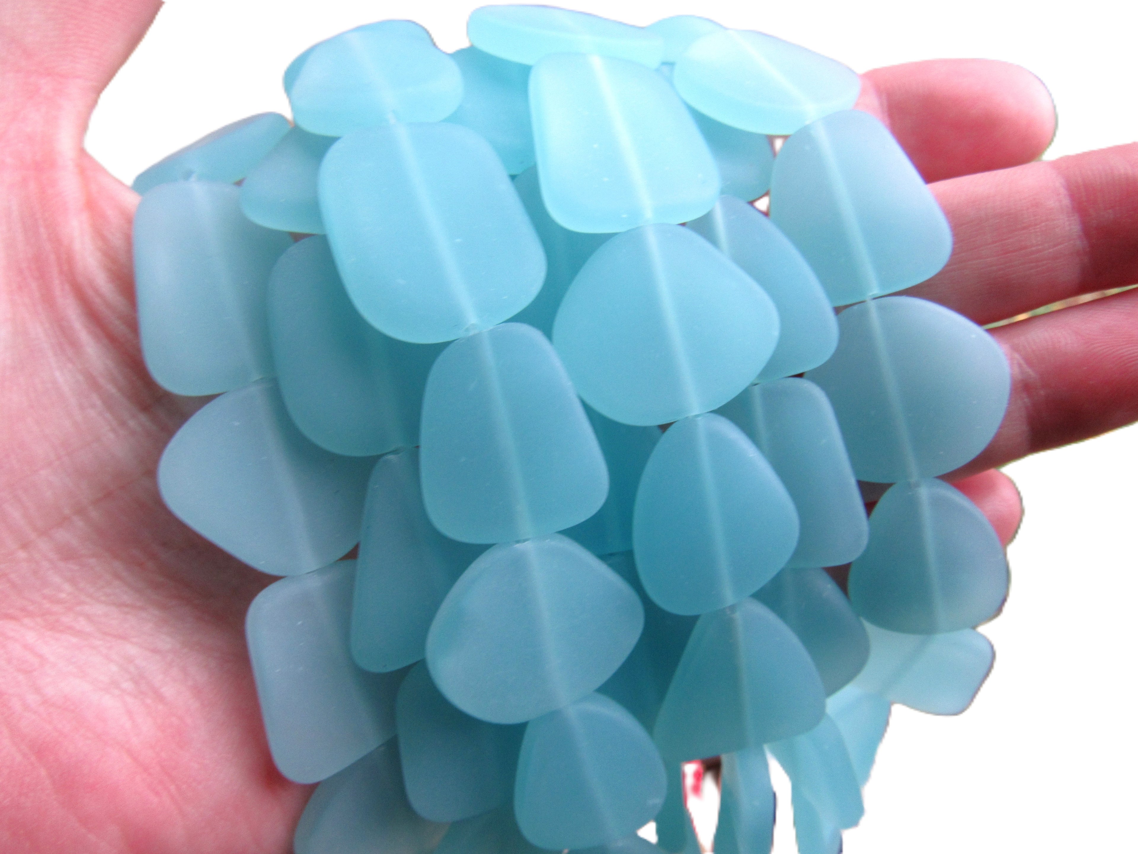 Cultured Sea Glass Beads 22-24mm Freeform - Opaque Pale Seafoam Frosted