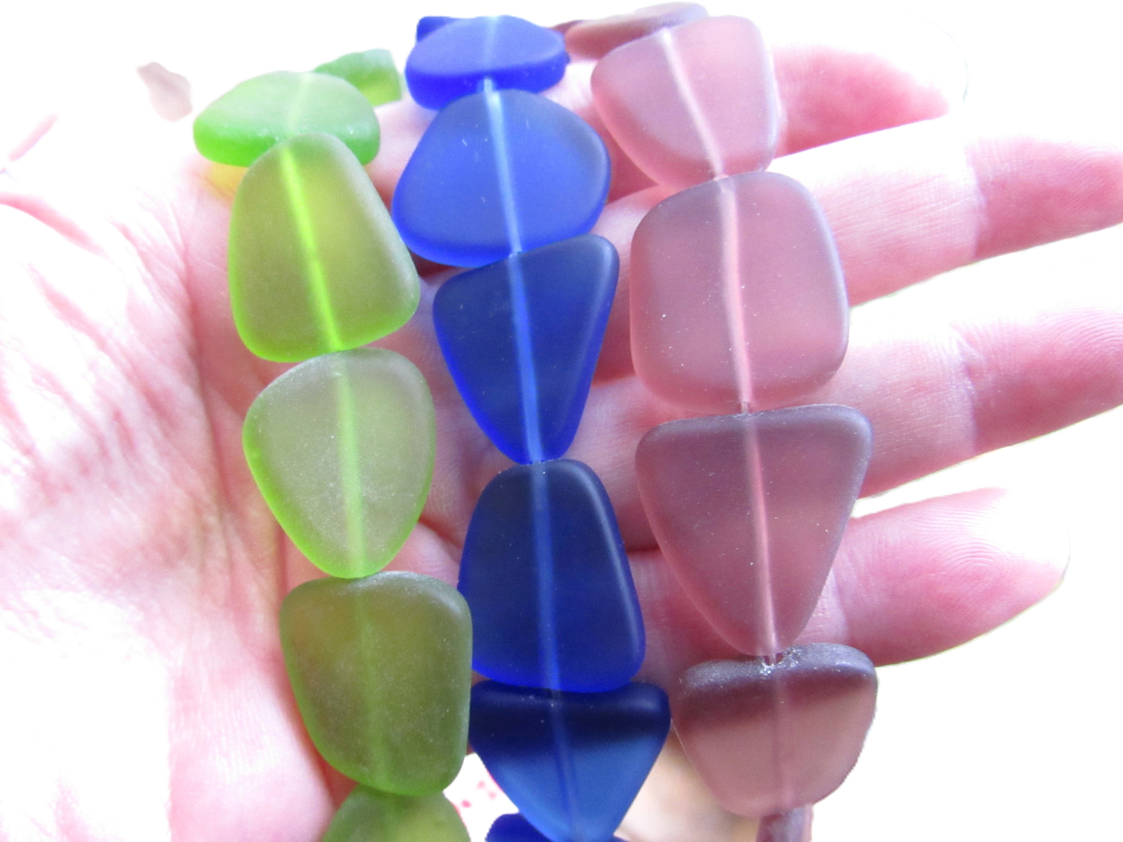 Bold 3 colors Cultured Sea Glass Beads: 22-24mm Making Jewelry