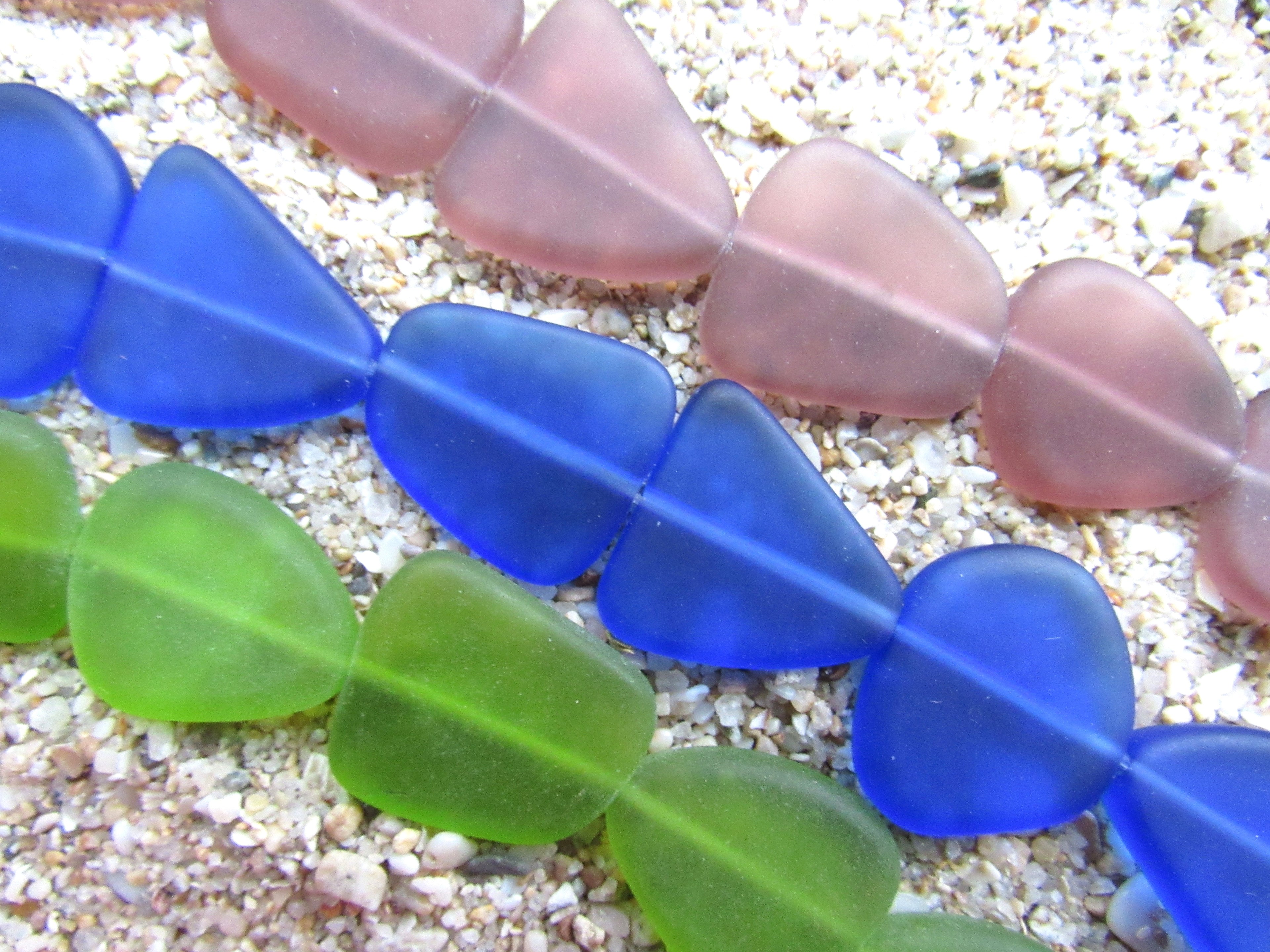 Bold 3 colors Cultured Sea Glass Beads: 22-24mm Making Jewelry