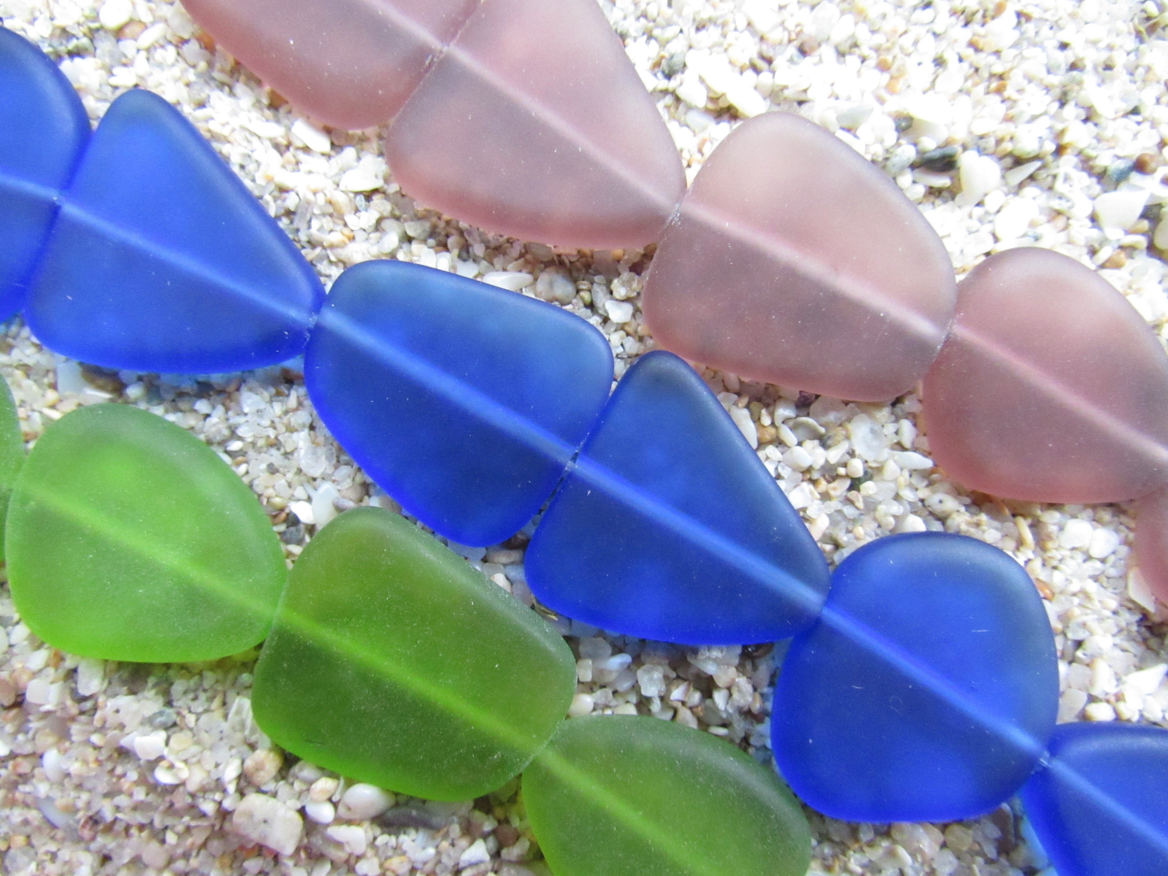 Bold 3 colors Cultured Sea Glass Beads: 22-24mm Making Jewelry