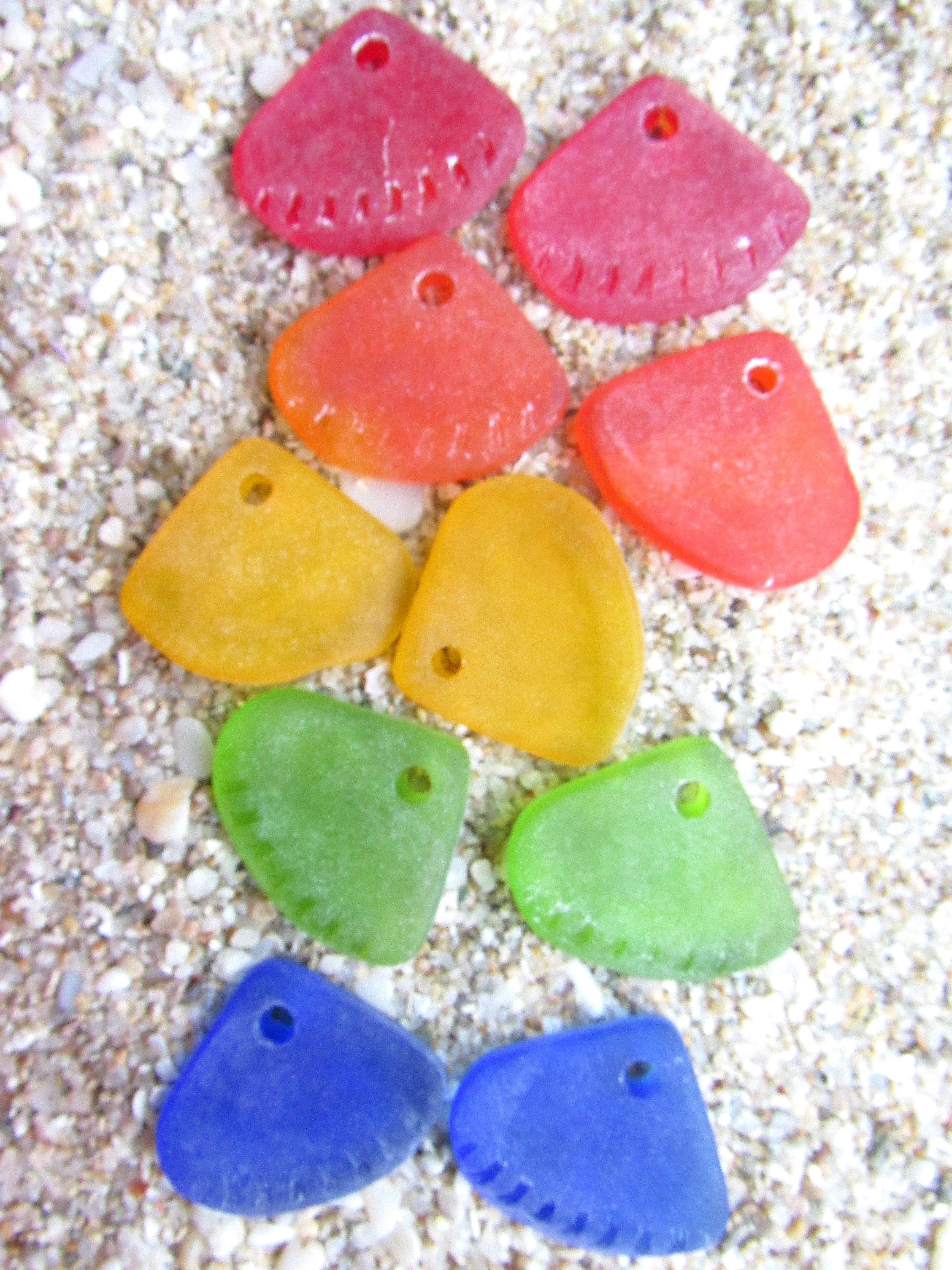 CULTURED SEA GLASS PENDANTS 24x20mm Rainbow Colors Top Drilled Recycled Glass bead supply making jewelry