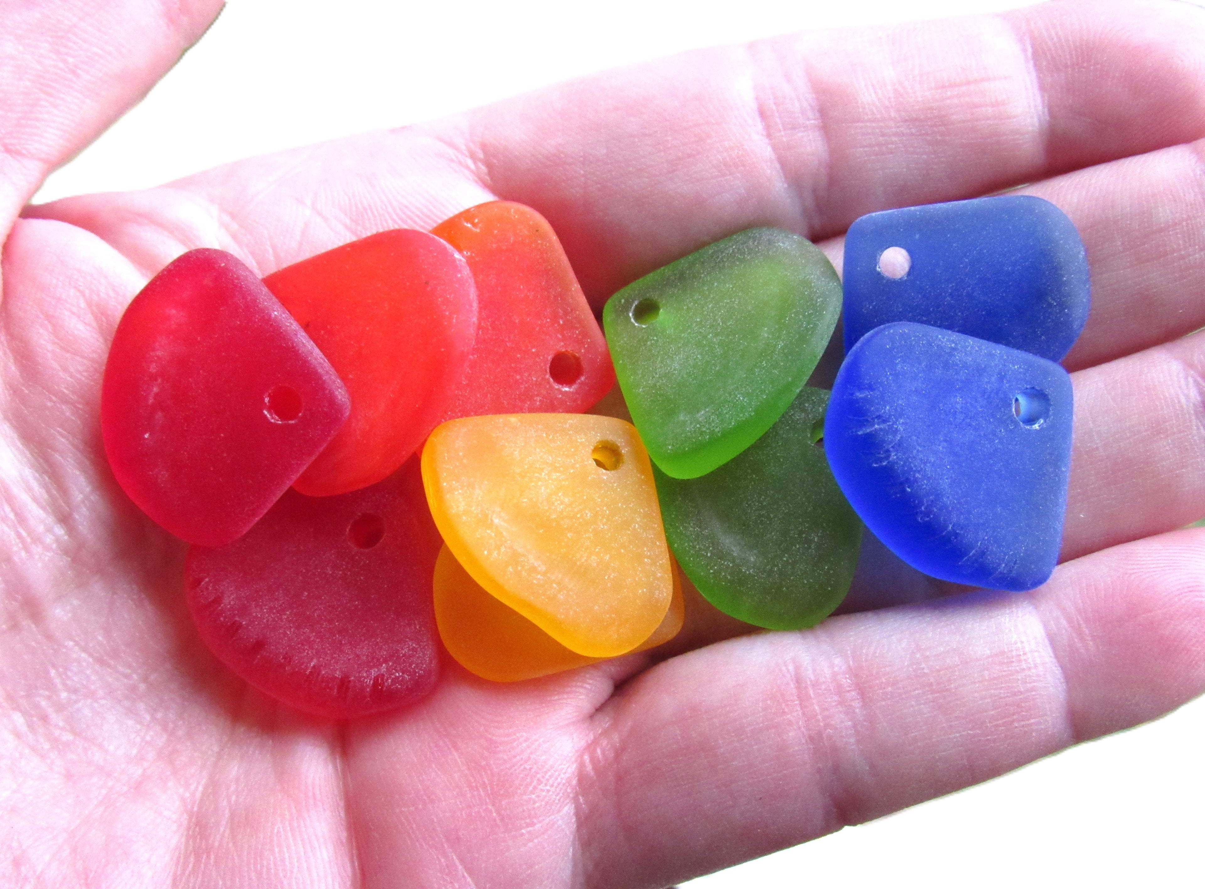 CULTURED SEA GLASS PENDANTS 24x20mm Rainbow Colors Top Drilled Recycled Glass bead supply making jewelry