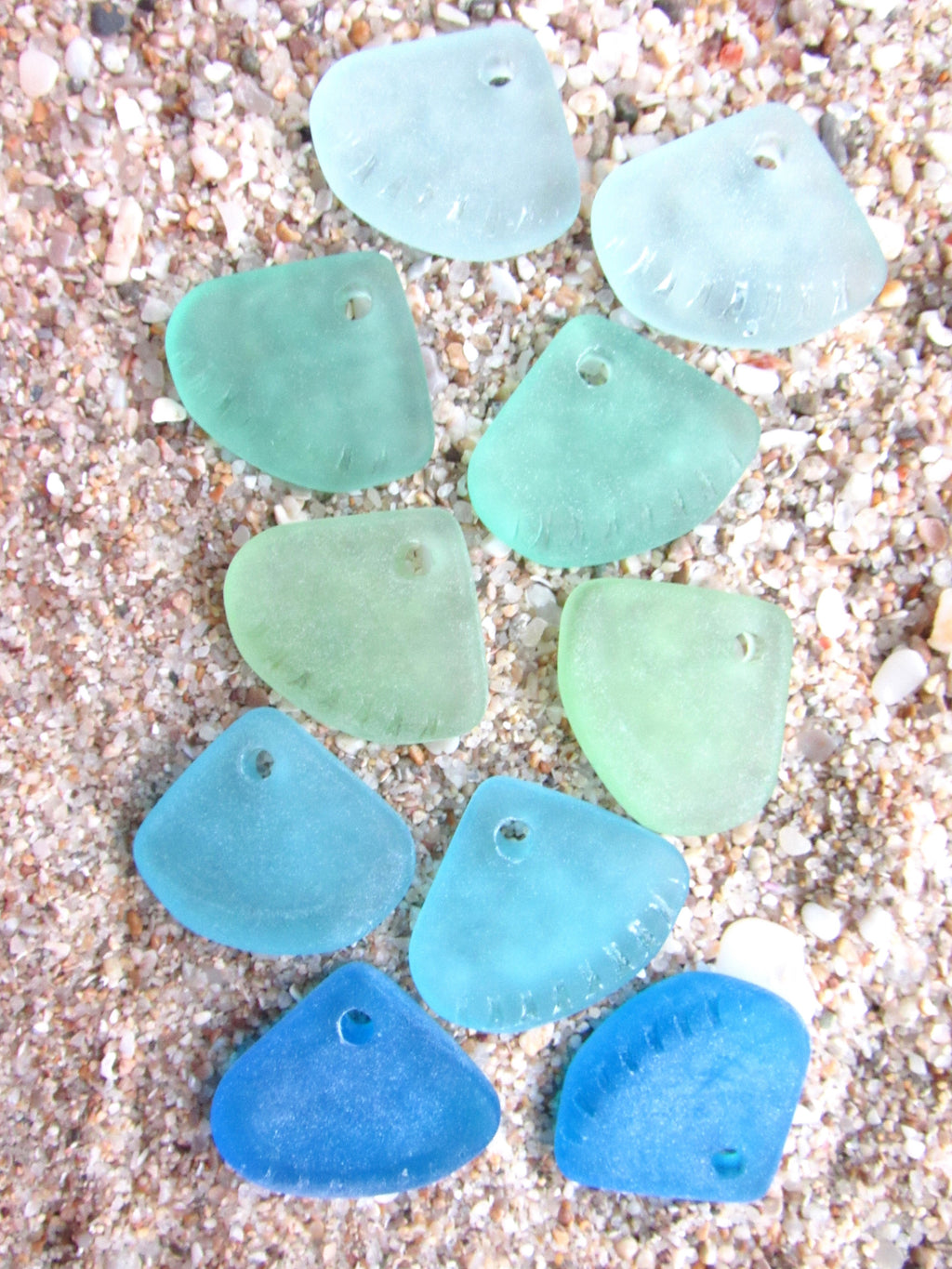 Ridged Triangle Cultured Sea Glass PENDANTS 24x20mm Aqua seafoam top drilled large hole
