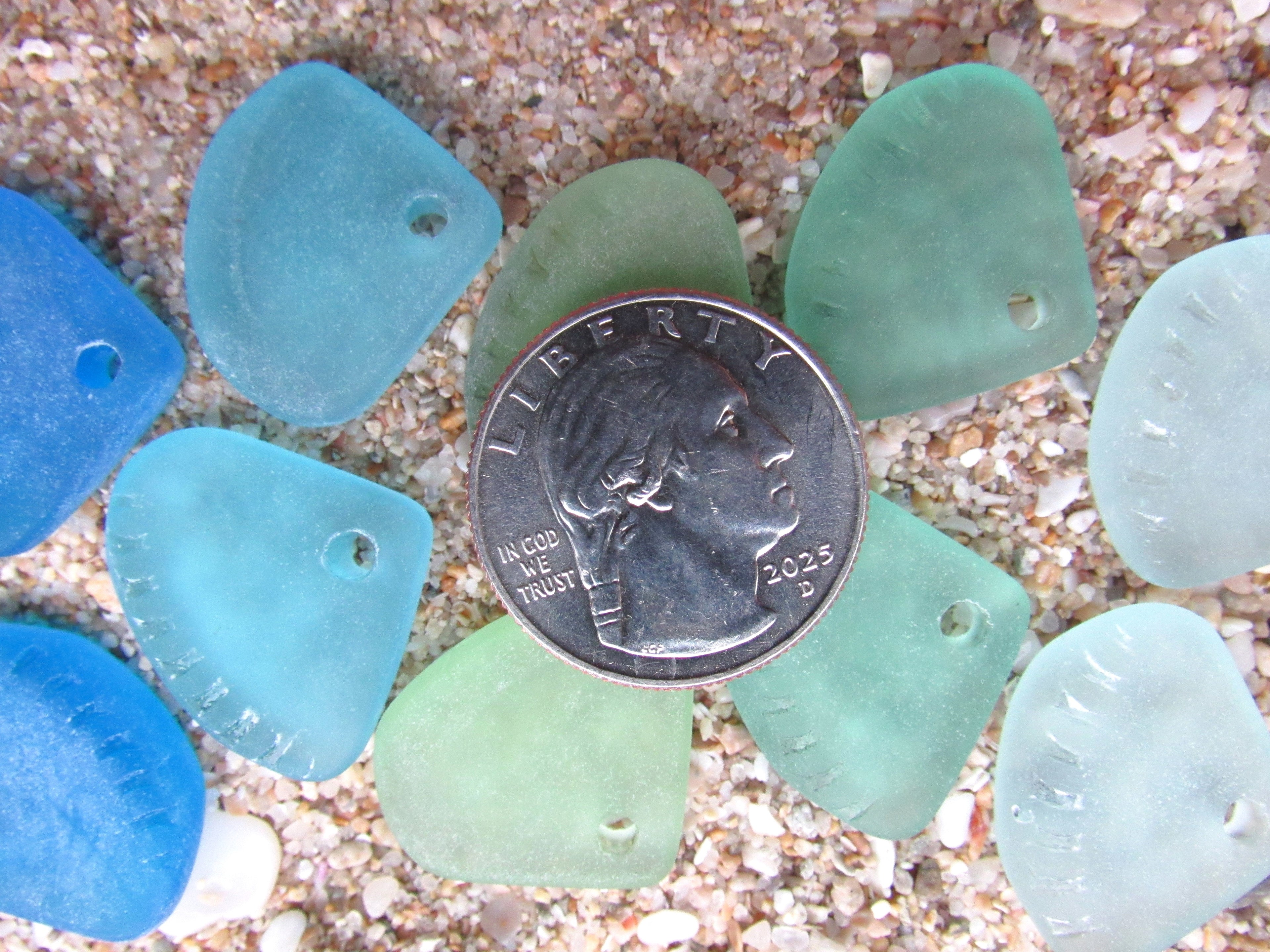 Ridged Triangle Cultured Sea Glass PENDANTS 24x20mm Aqua seafoam top drilled large hole