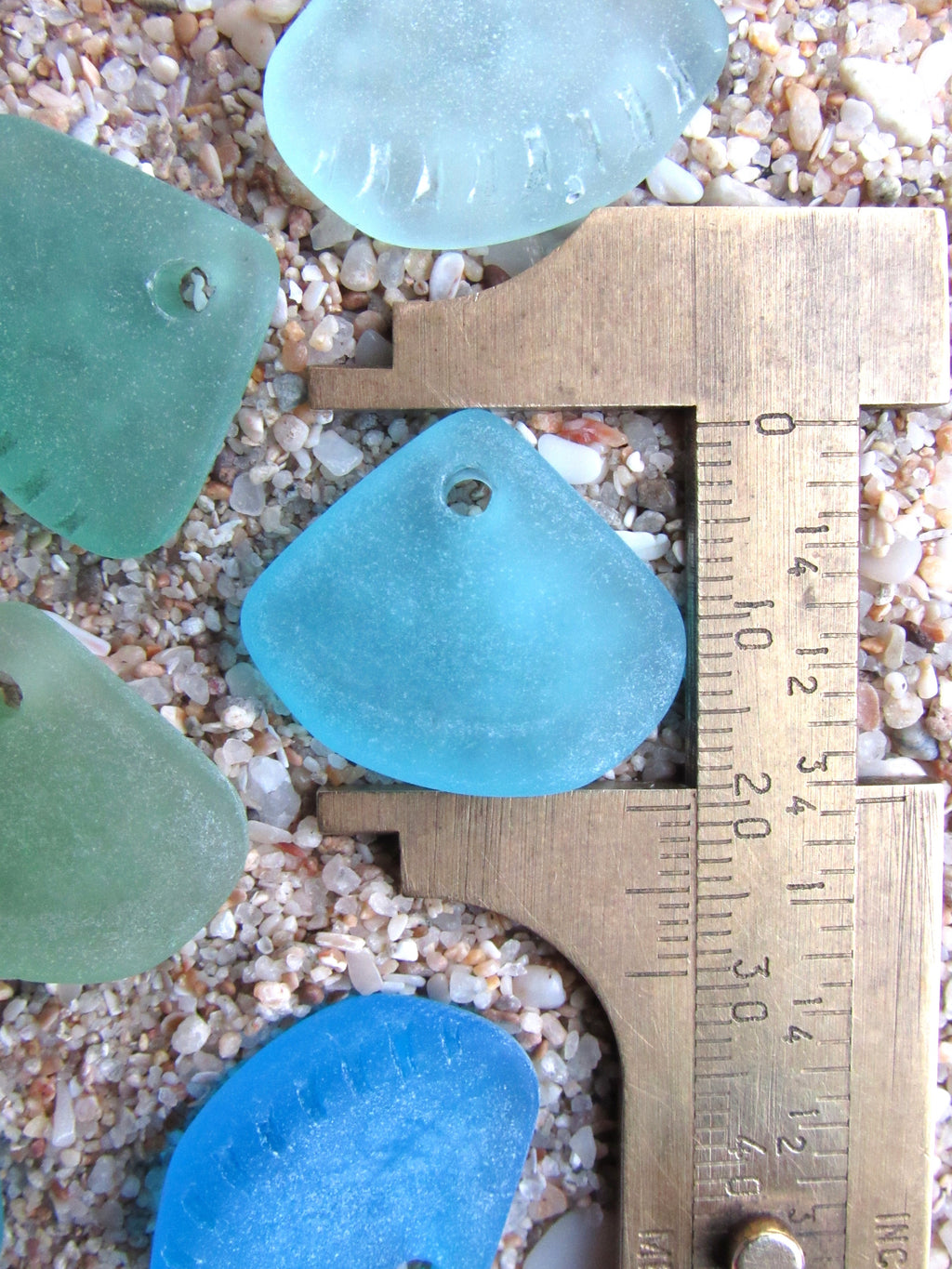 Ridged Triangle Cultured Sea Glass PENDANTS 24x20mm Aqua seafoam top drilled large hole