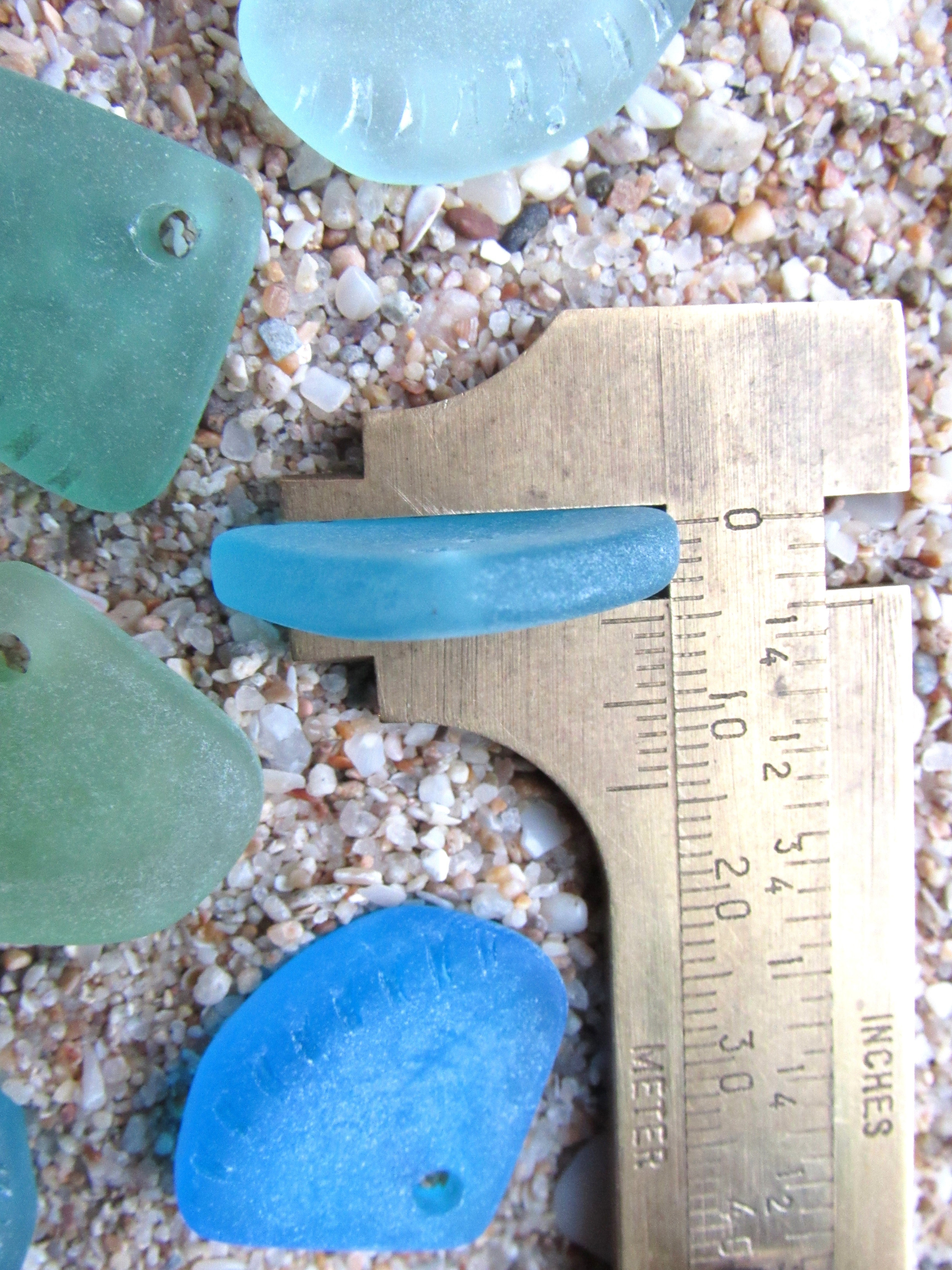 Ridged Triangle Cultured Sea Glass PENDANTS 24x20mm Aqua seafoam top drilled large hole