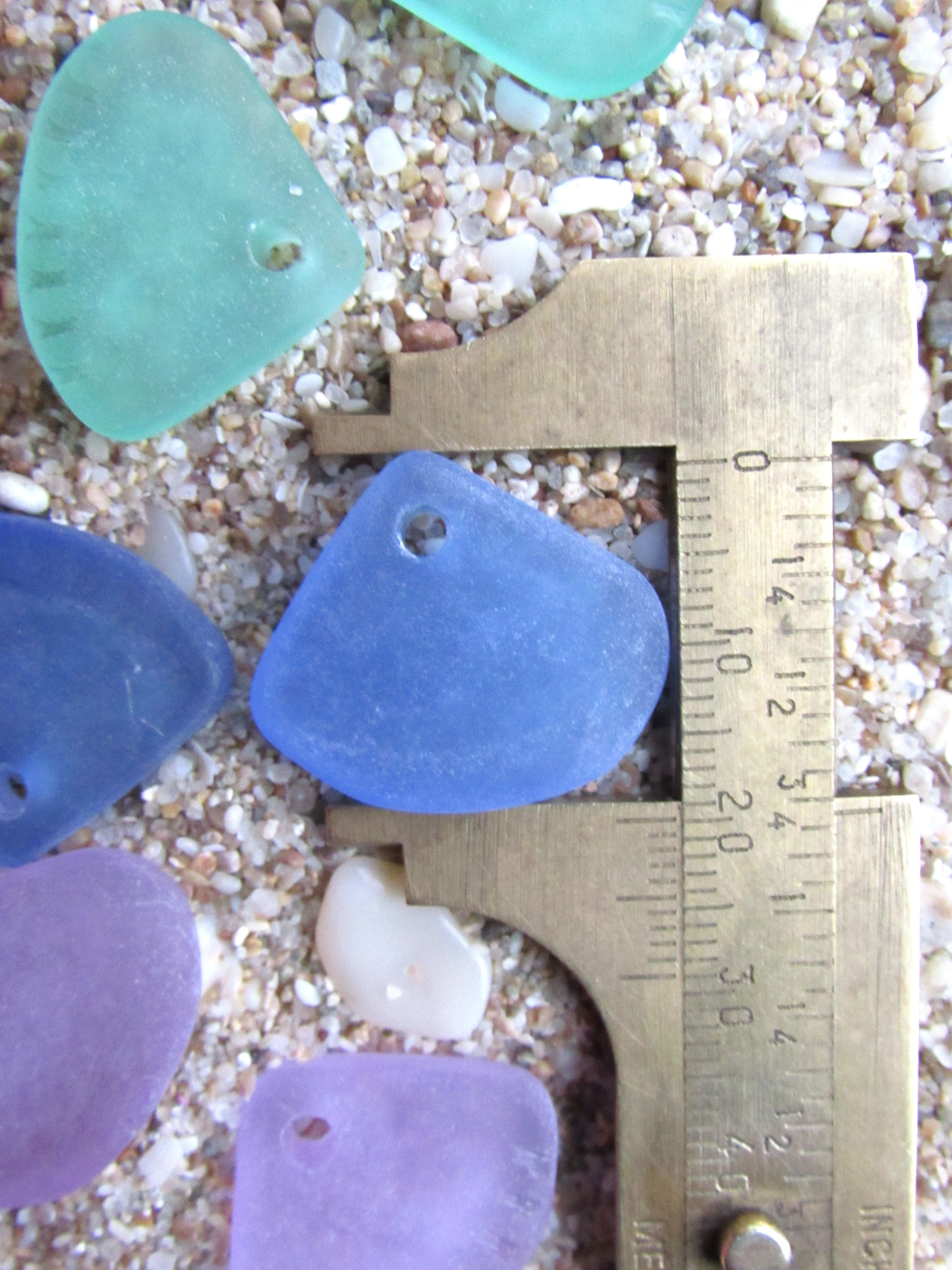 Cultured Sea Glass Pendants - 24x20mm Triangle, Assorted colors, Large 3mm hole, Making Jewelry (3 Pairs)